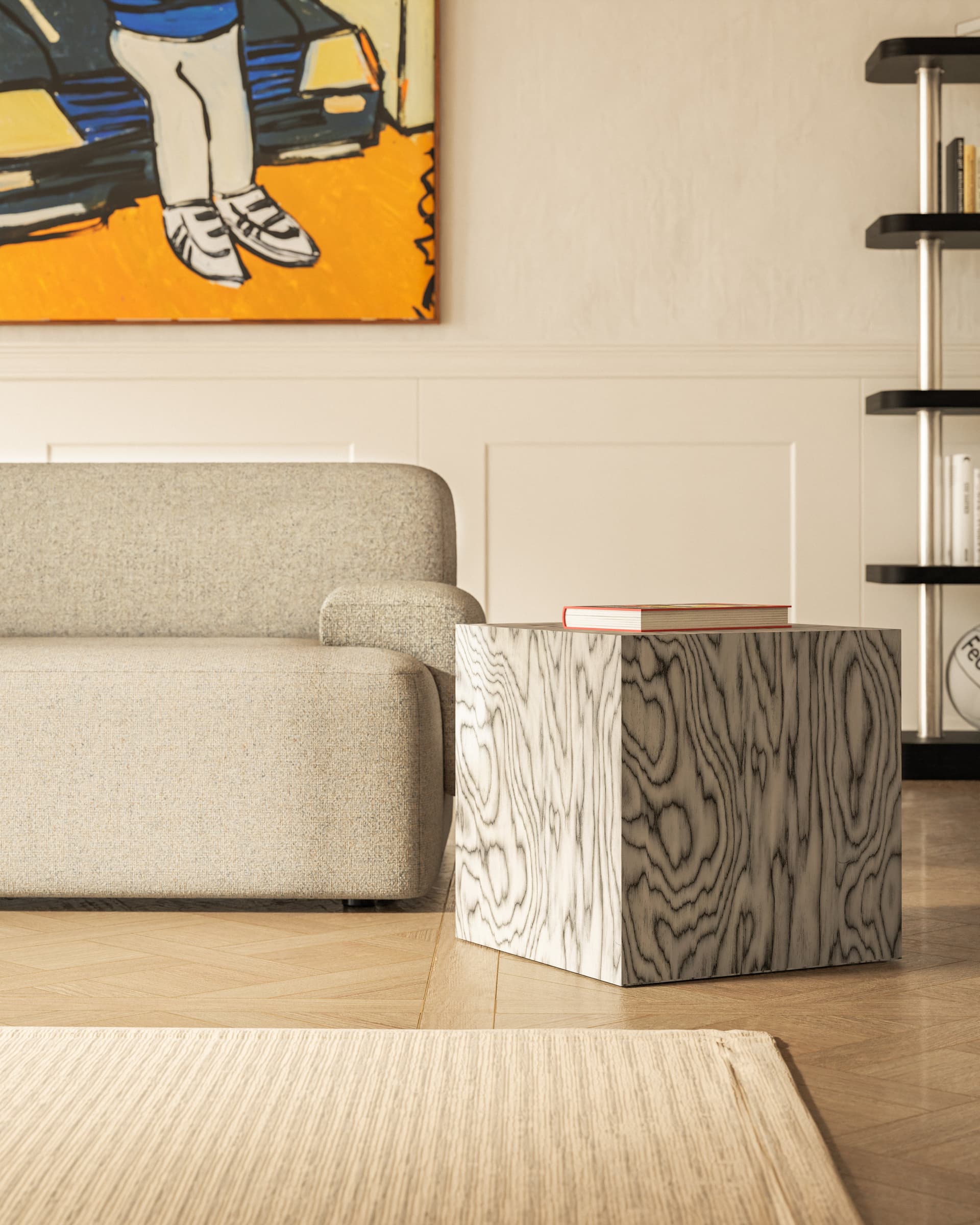 Cube Sottsass side table 40x40x40.5 cm Sottsass veneer grey, by Feum Studio, FEUM - 33341