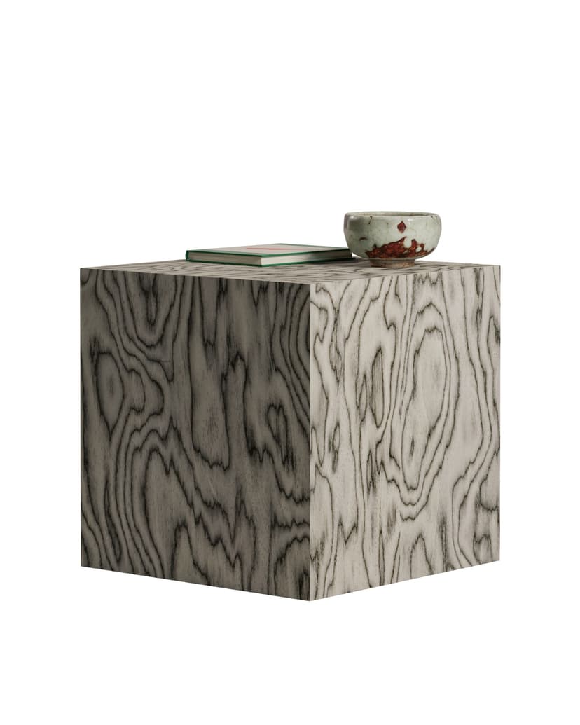 Cube Sottsass side table 40x40x40.5 cm Sottsass veneer grey, by Feum Studio, FEUM