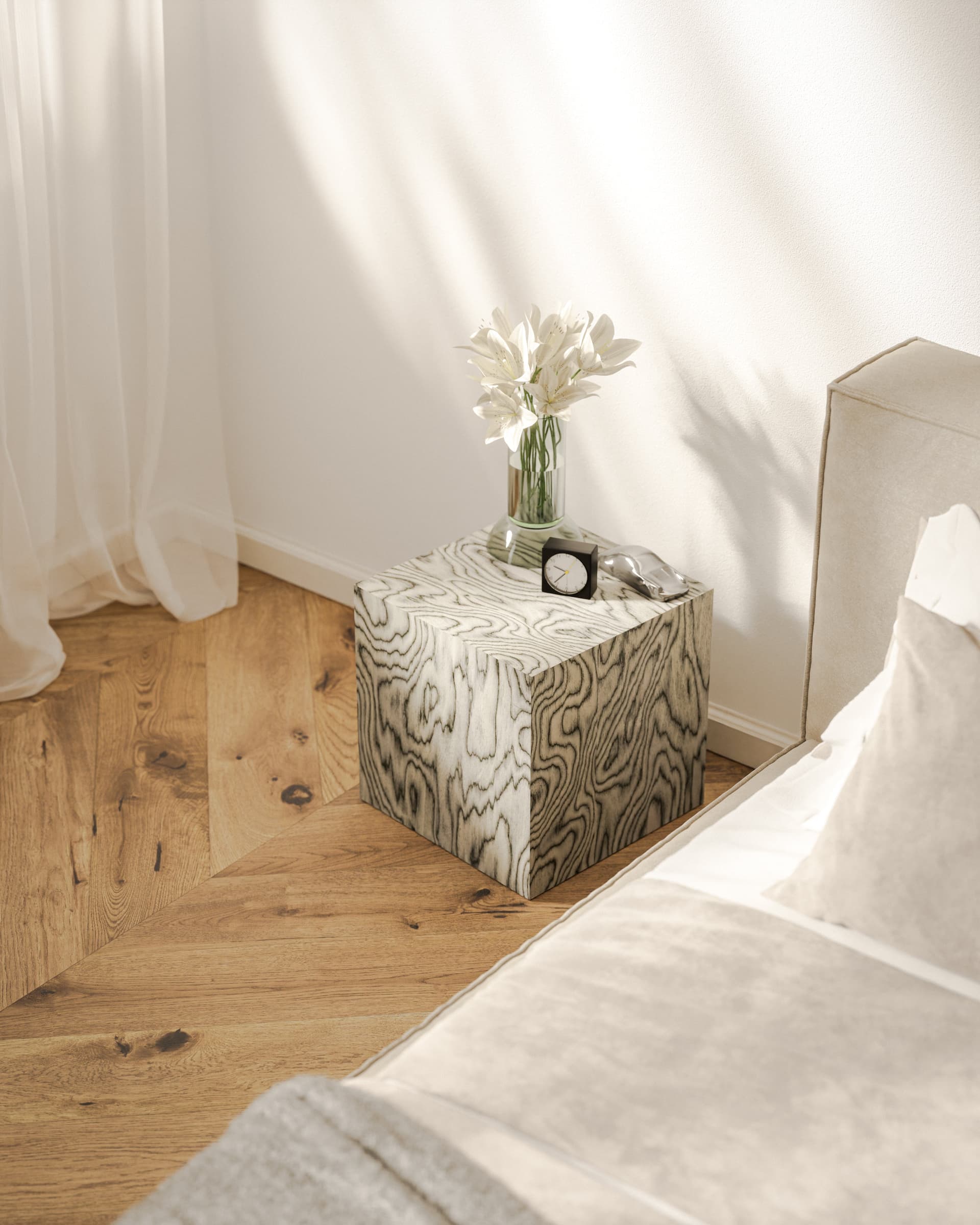 Cube Sottsass side table 40x40x40.5 cm Sottsass veneer grey, by Feum Studio, FEUM - 33342