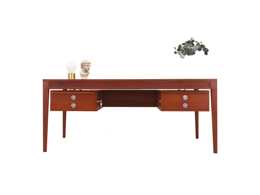 Desk, orange teak, by F. Juhl, France & Son, Denmark, 1970s.