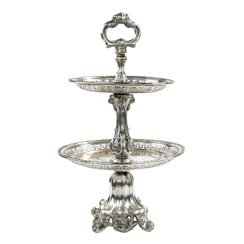 Etagere, silver, brass, Bracia Buch, Poland, 19th c.