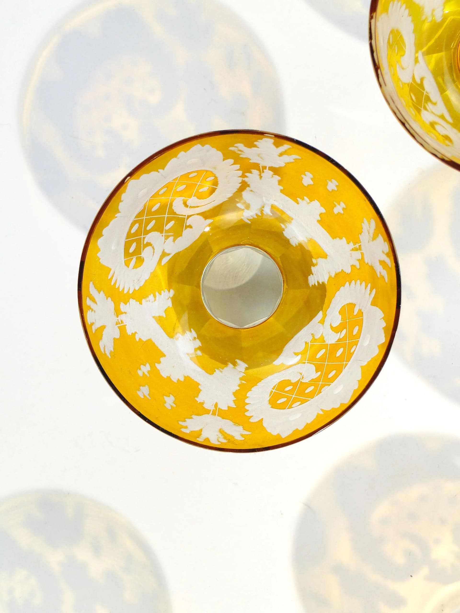 Set of Art Deco liqueur glasses, amber, crystal, Józefina Glassworks, Poland, 1930s - 33263