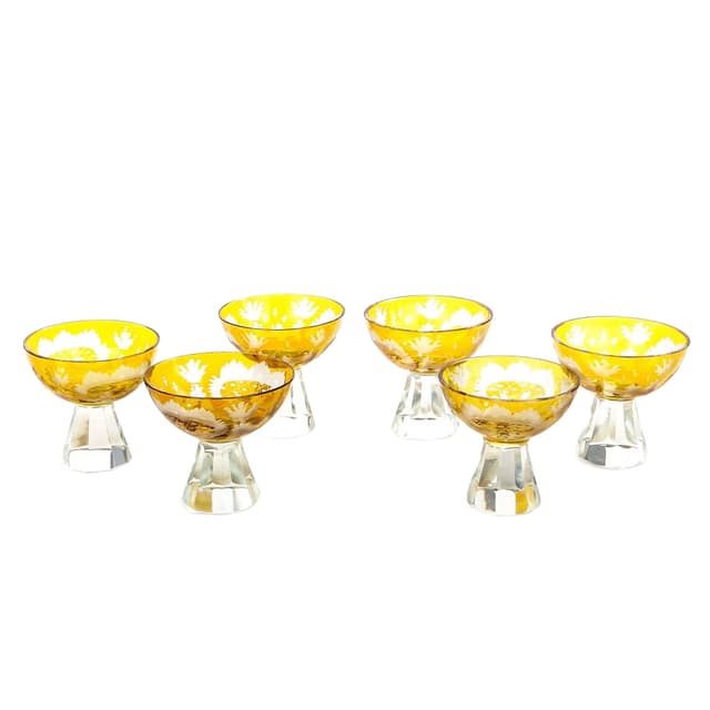 Set of Art Deco liqueur glasses, amber, crystal, Józefina Glassworks, Poland, 1930s - DIMENSION