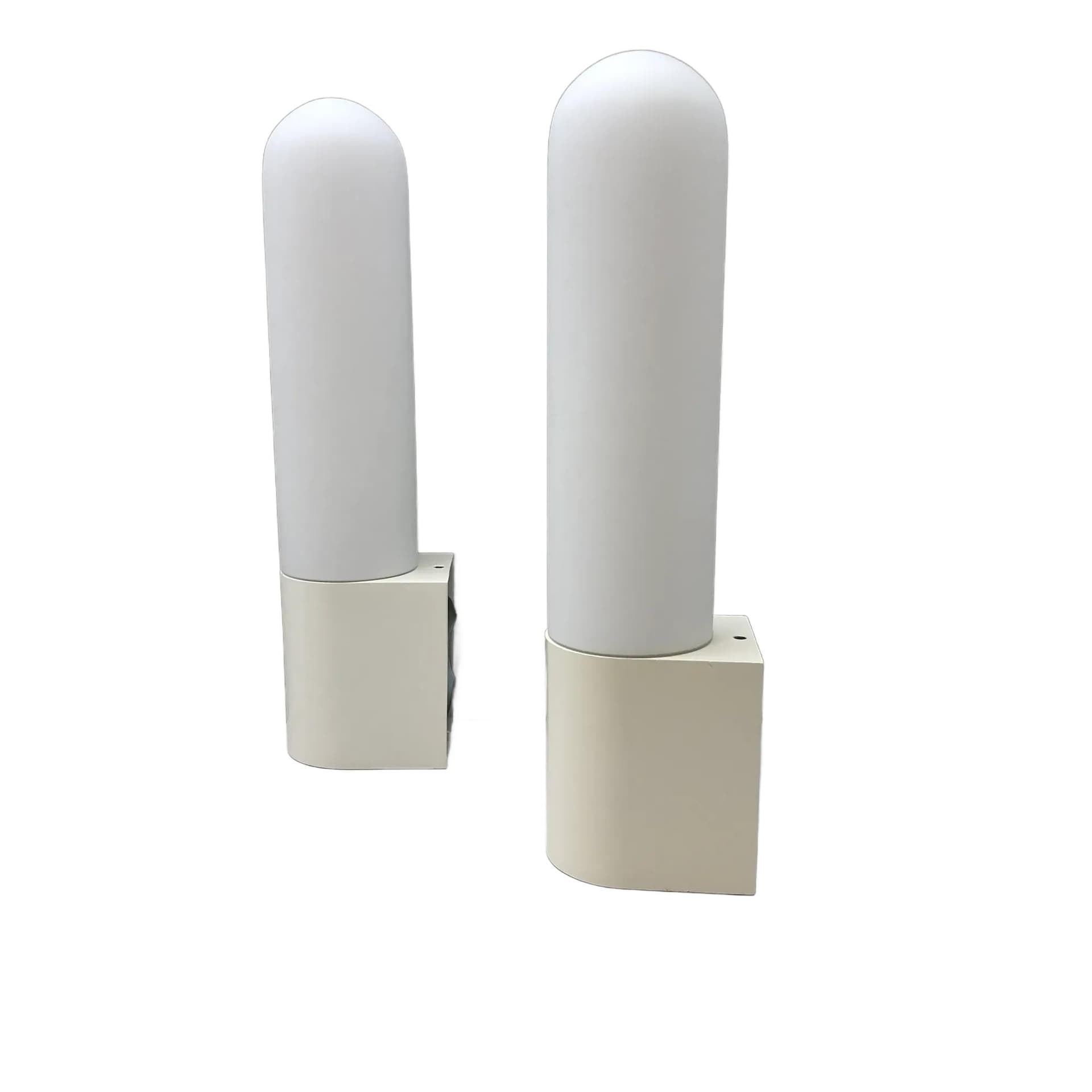 Para kinkietów, ivory white stal, szkło opalowe, Glashutte Limburg, Niemcy, lata 80.