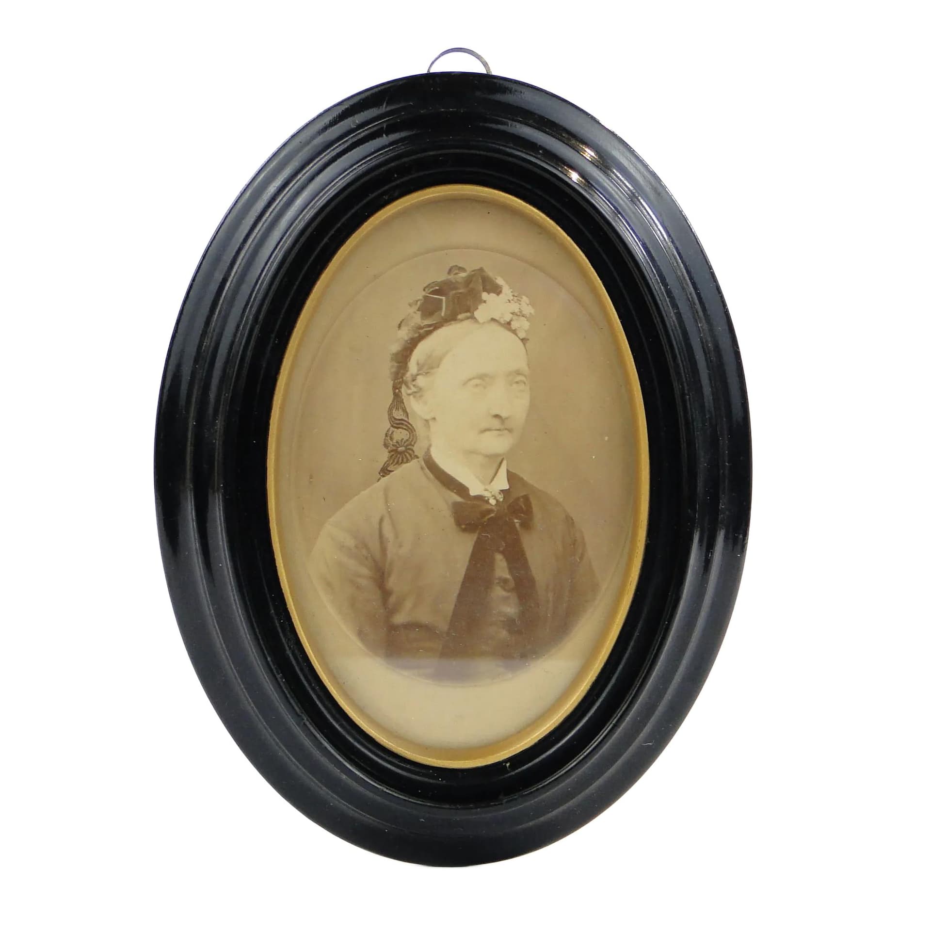 Elliptical Photo Frame, black wood, gilded accent, Germany, 1920s