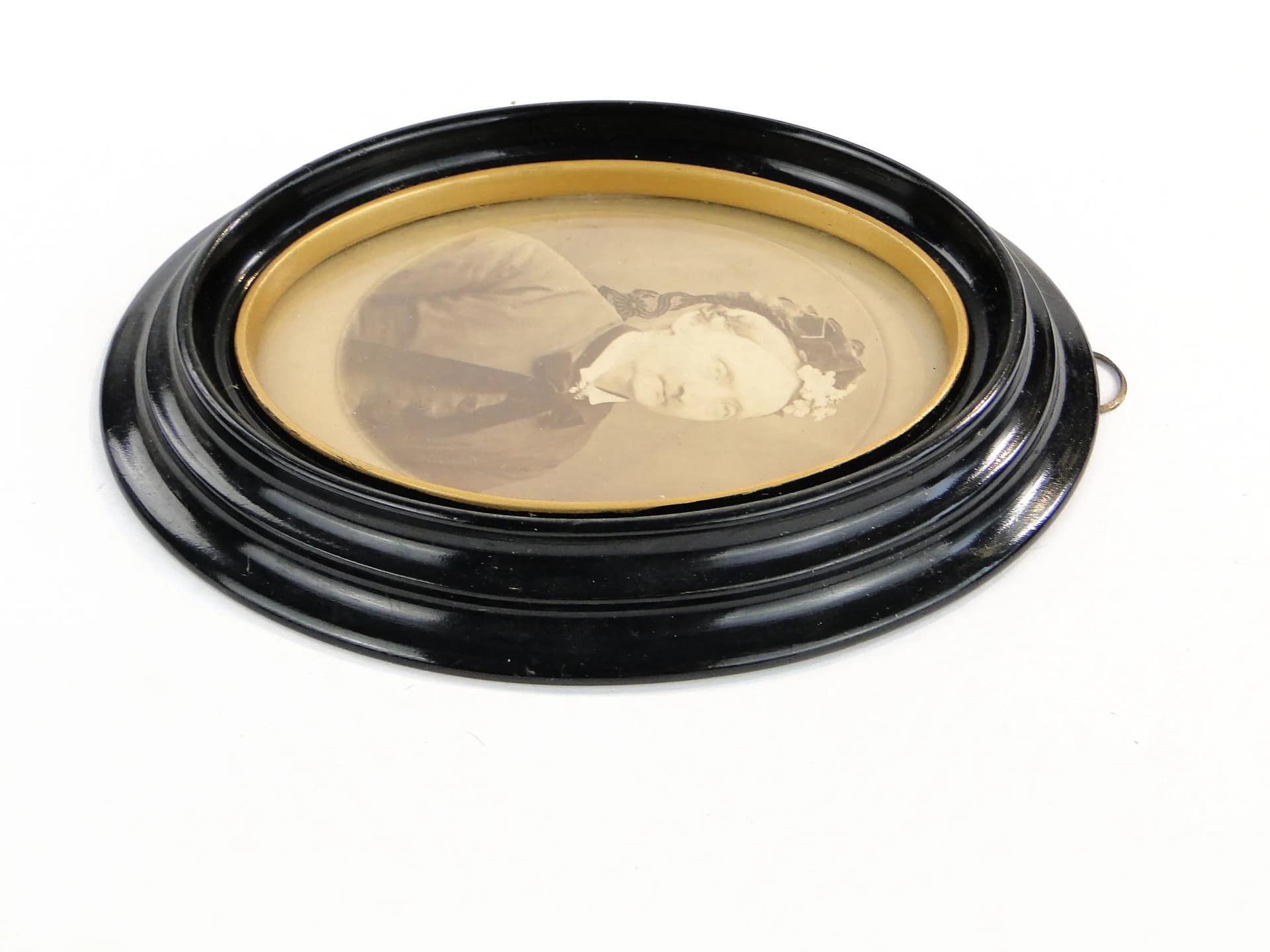 Elliptical Photo Frame, black wood, gilded accent, Germany, 1920s - 33465