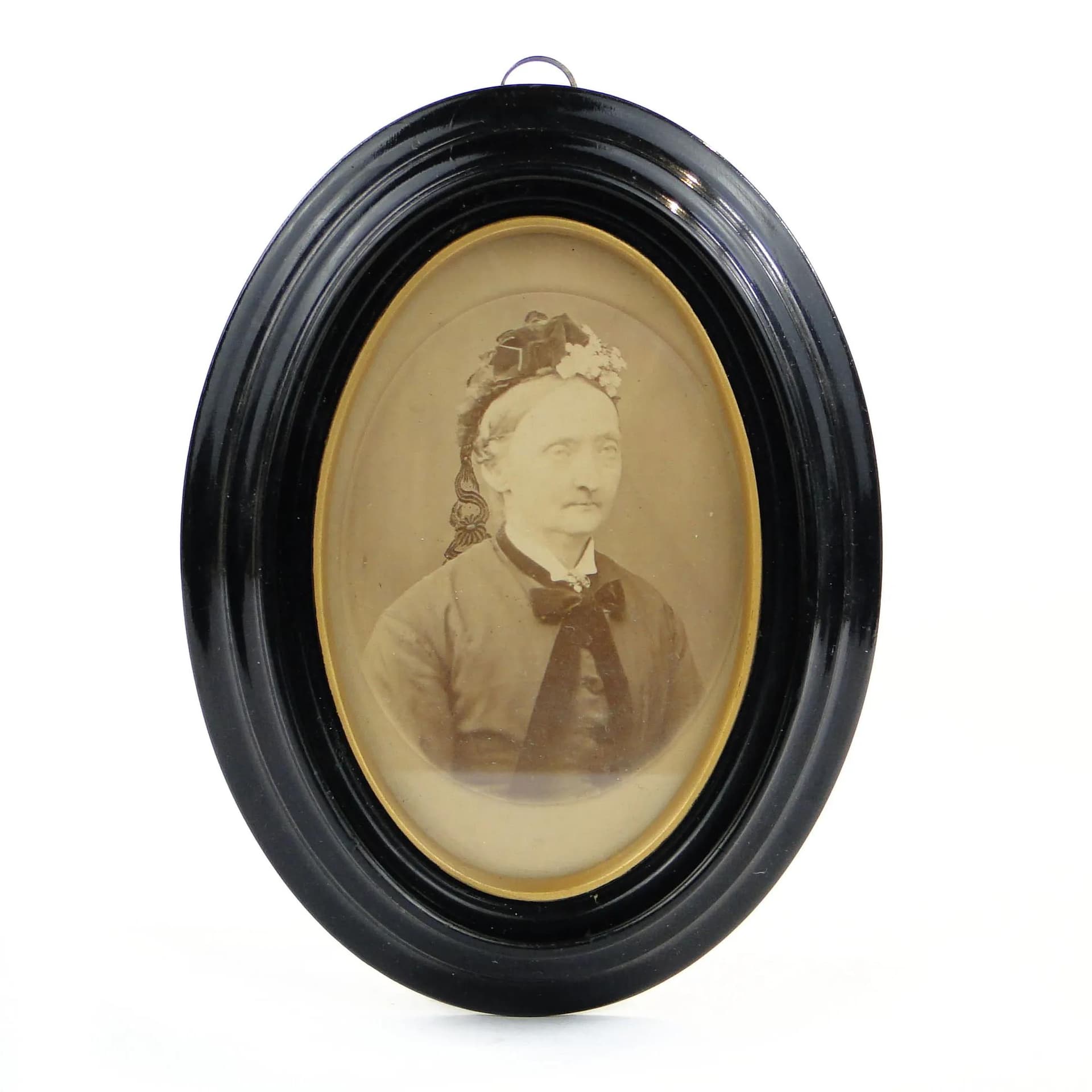 Elliptical Photo Frame, black wood, gilded accent, Germany, 1920s - 33461