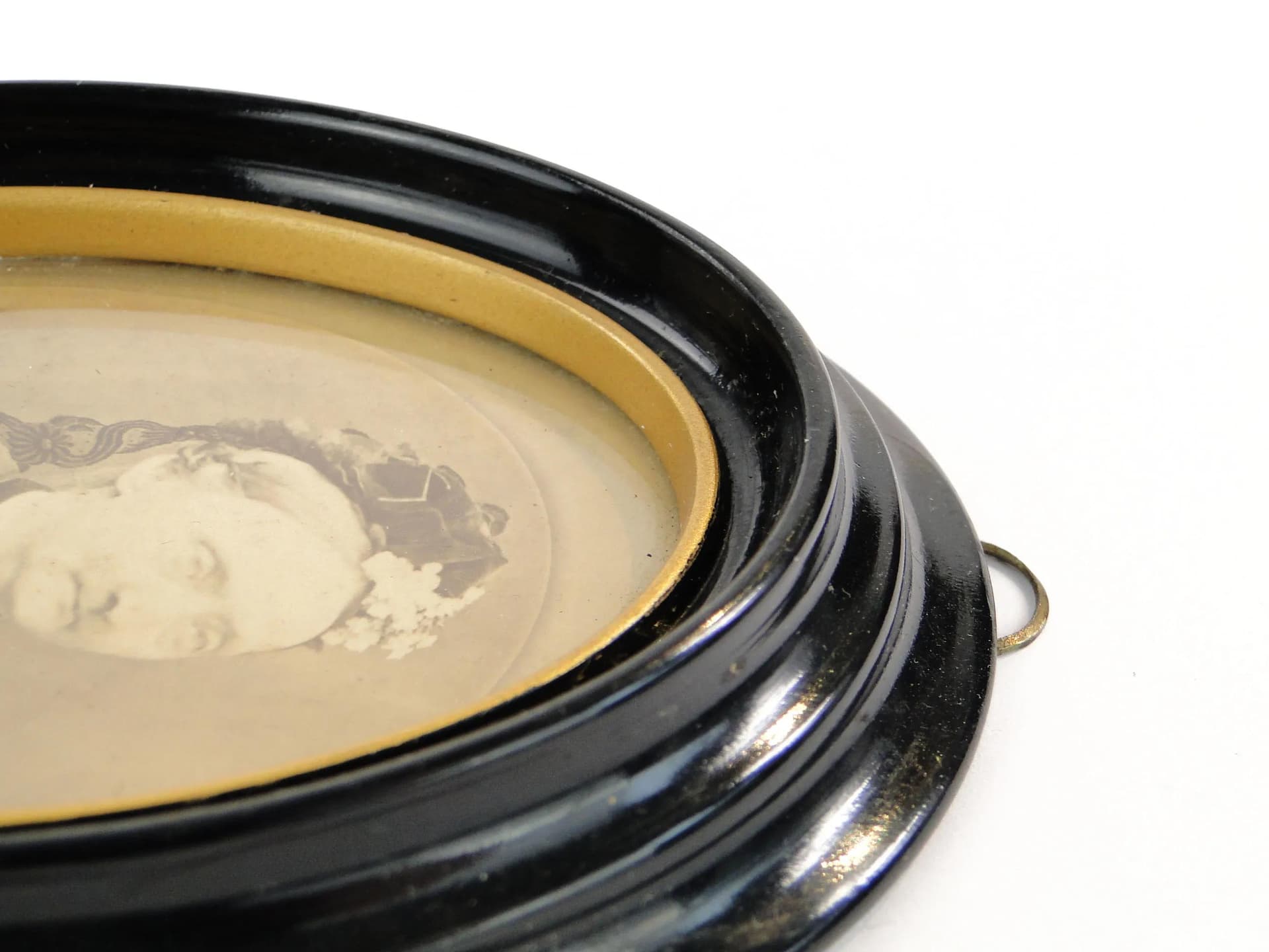 Elliptical Photo Frame, black wood, gilded accent, Germany, 1920s - 33467