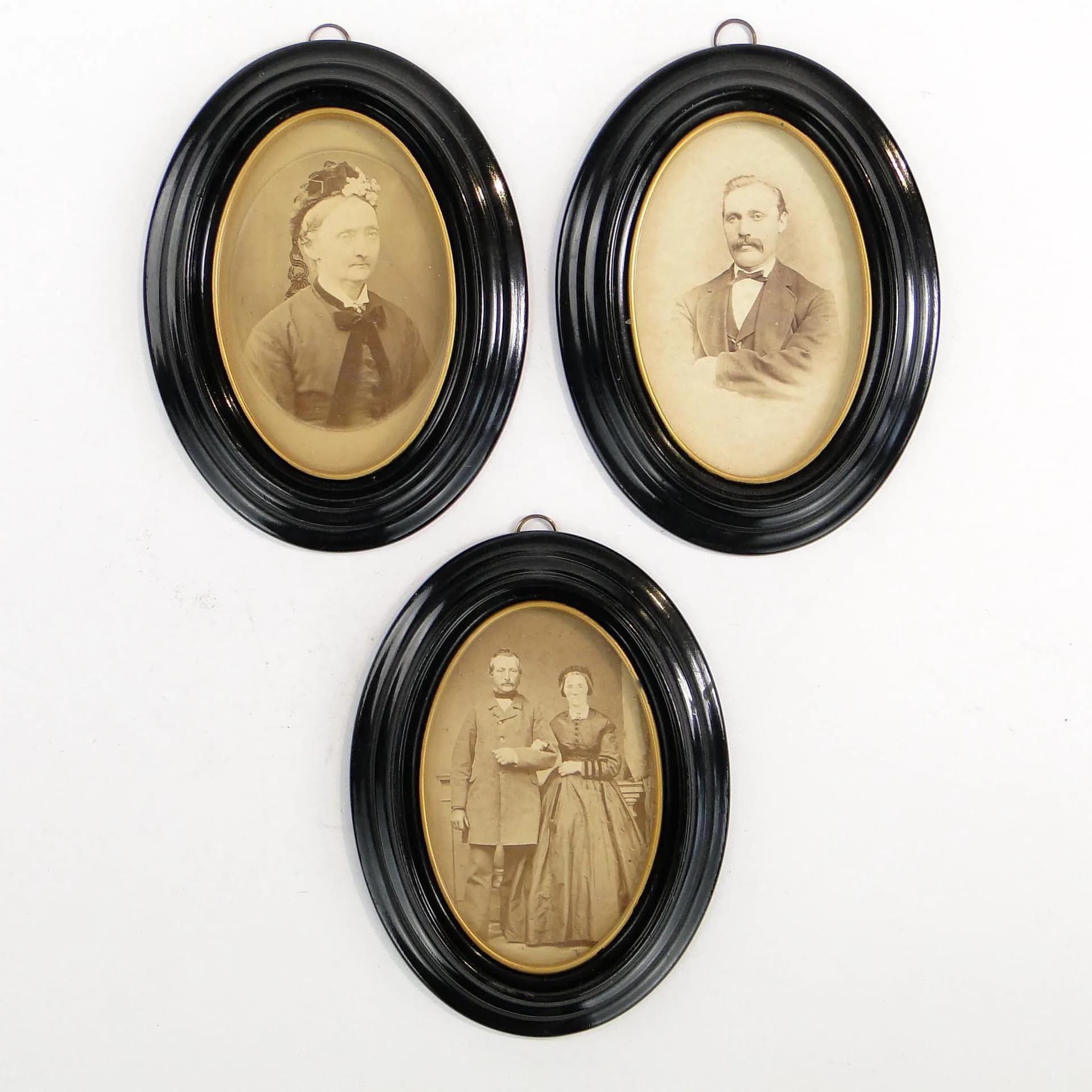 Elliptical Photo Frame, black wood, gilded accent, Germany, 1920s - 33468