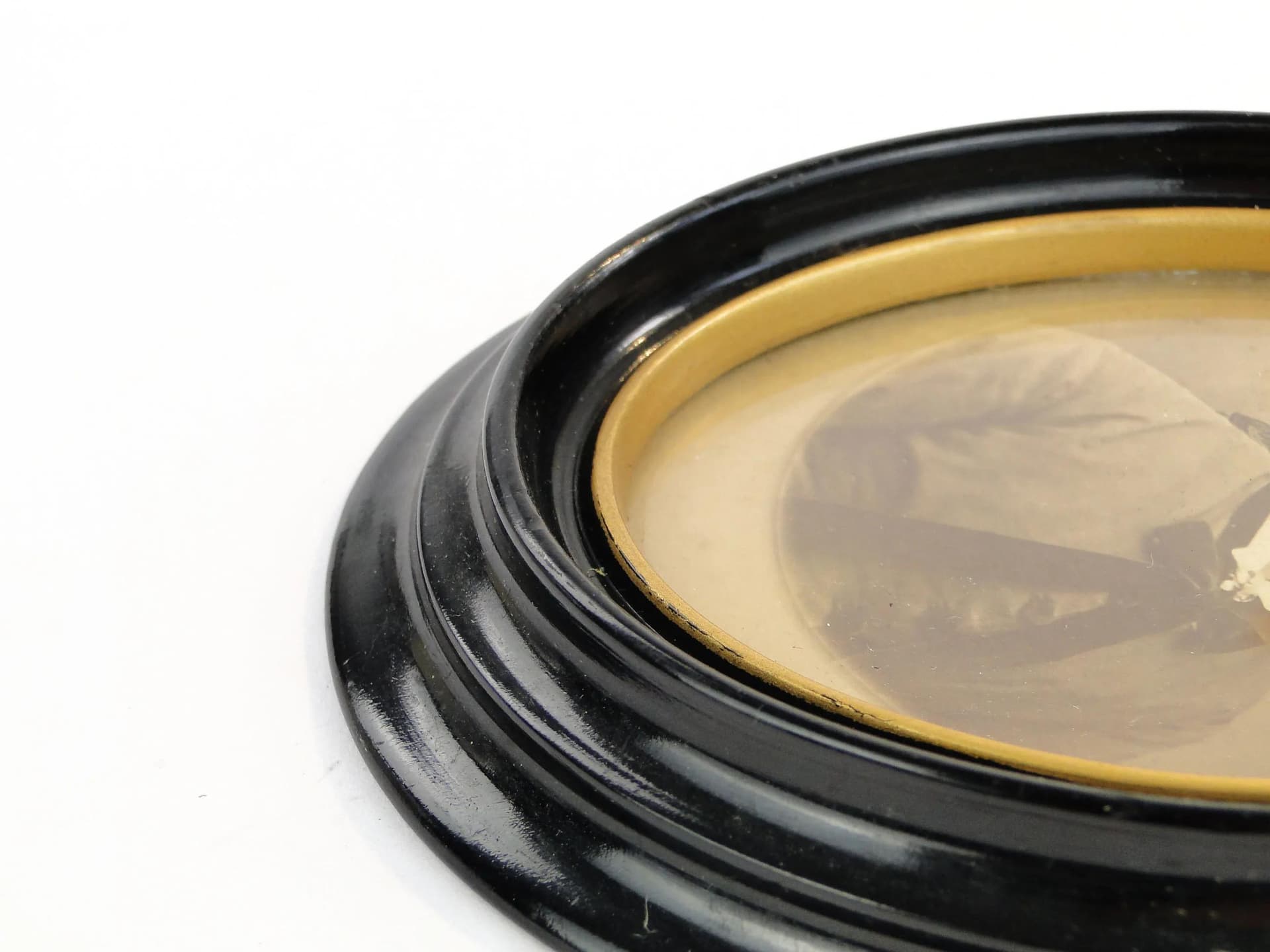 Elliptical Photo Frame, black wood, gilded accent, Germany, 1920s - 33466