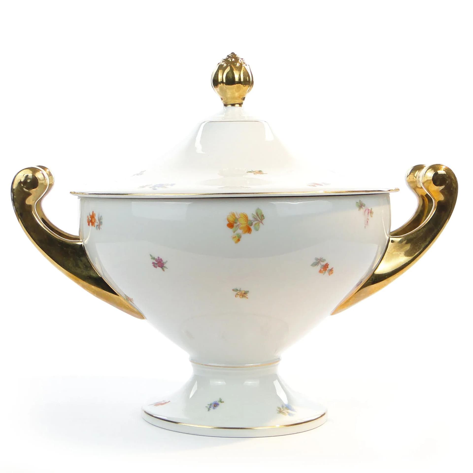 Waza na zupę Empire, biała porcelana, złocona, proj. B. Wysocki, J. Steckiewicz, Ćmielów, Polska, lata 30. - 33451