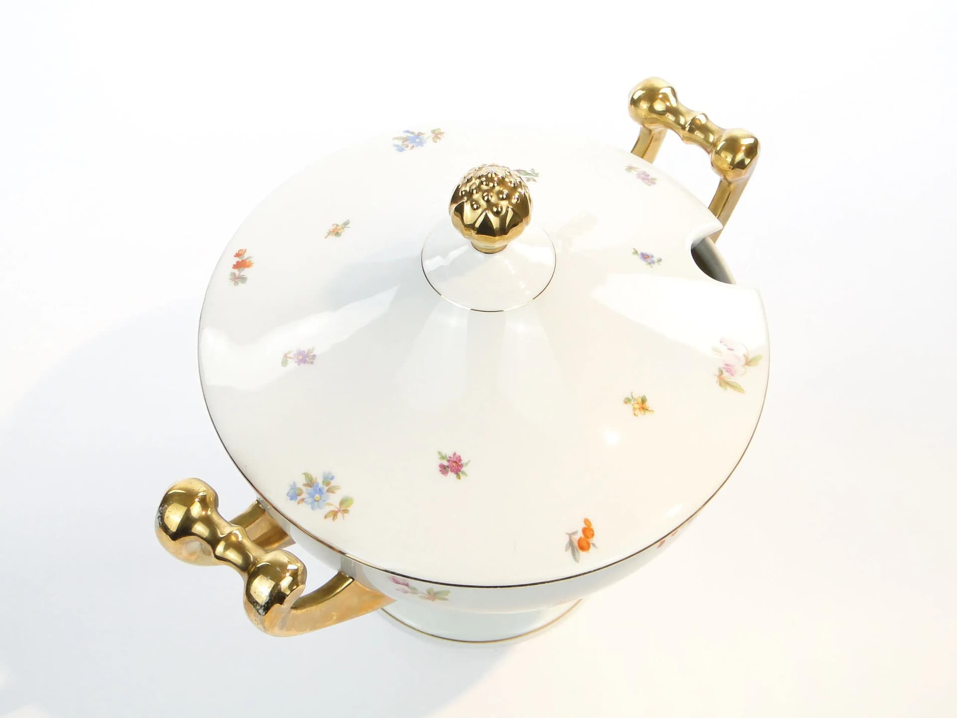Waza na zupę Empire, biała porcelana, złocona, proj. B. Wysocki, J. Steckiewicz, Ćmielów, Polska, lata 30. - 33455