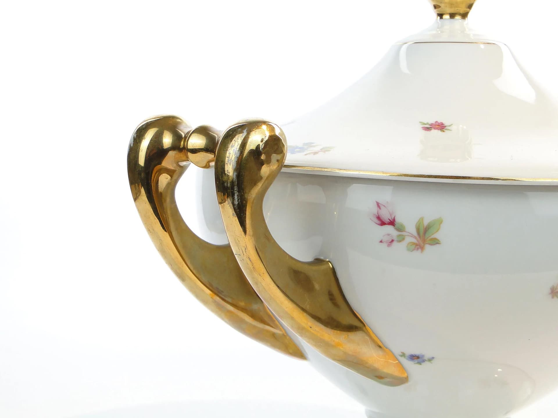 Waza na zupę Empire, biała porcelana, złocona, proj. B. Wysocki, J. Steckiewicz, Ćmielów, Polska, lata 30. - 33453