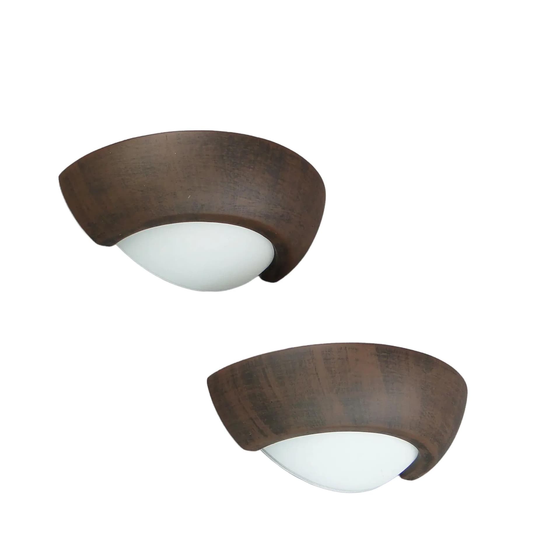 Para kinkietów, ceramika brązowy, szkło mleczne, Polska, lata 70.