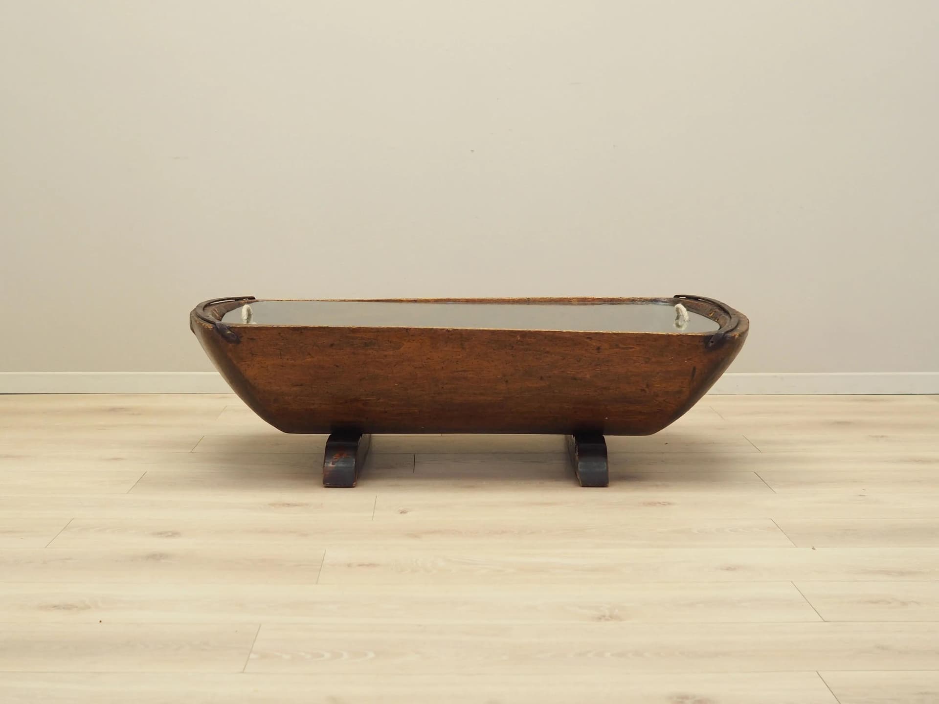 Stolik kawowy, sosna jasnobrązowa, szkło, Włochy, lata 60. - 33493