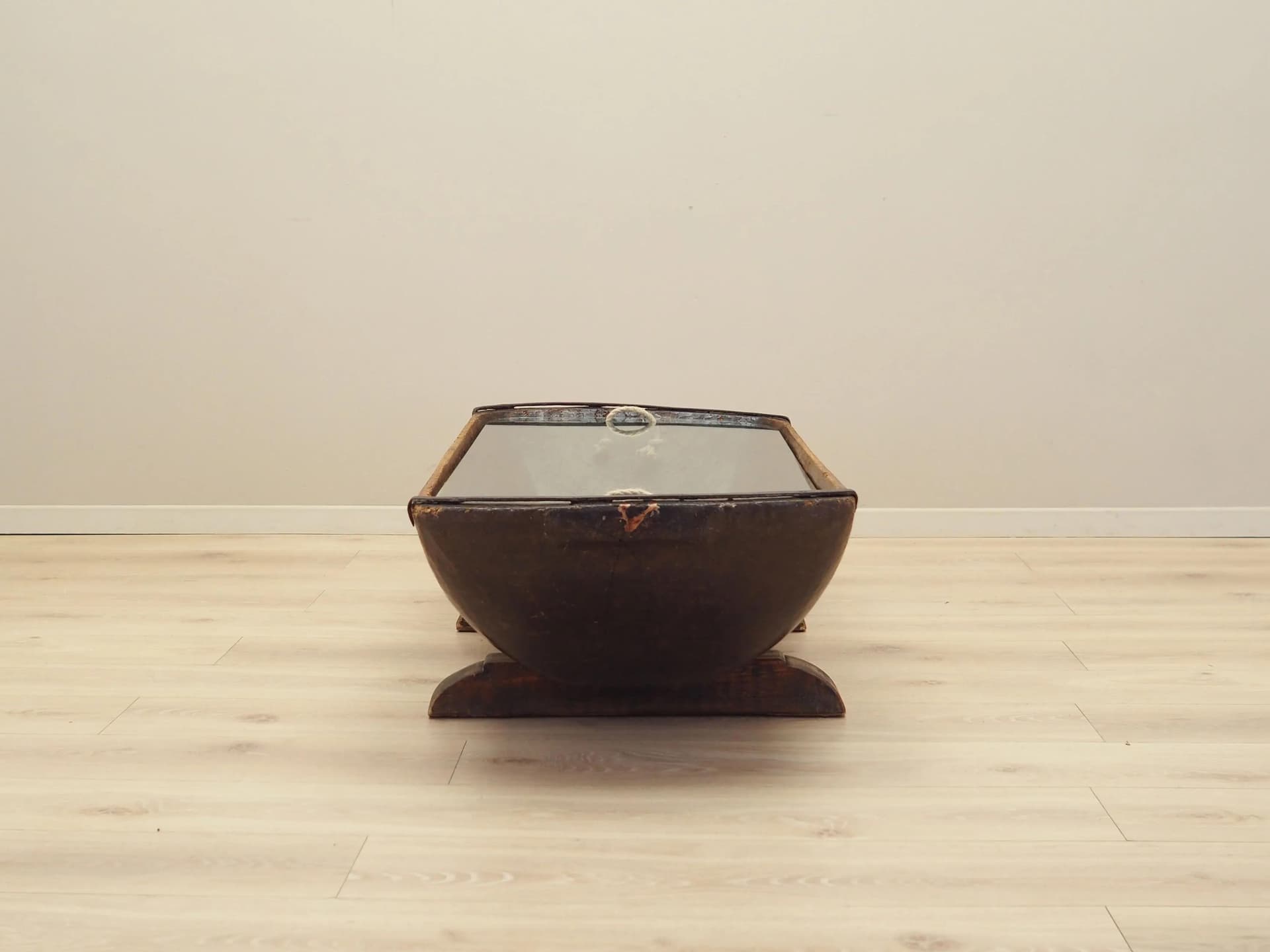 Stolik kawowy, sosna jasnobrązowa, szkło, Włochy, lata 60. - 33495