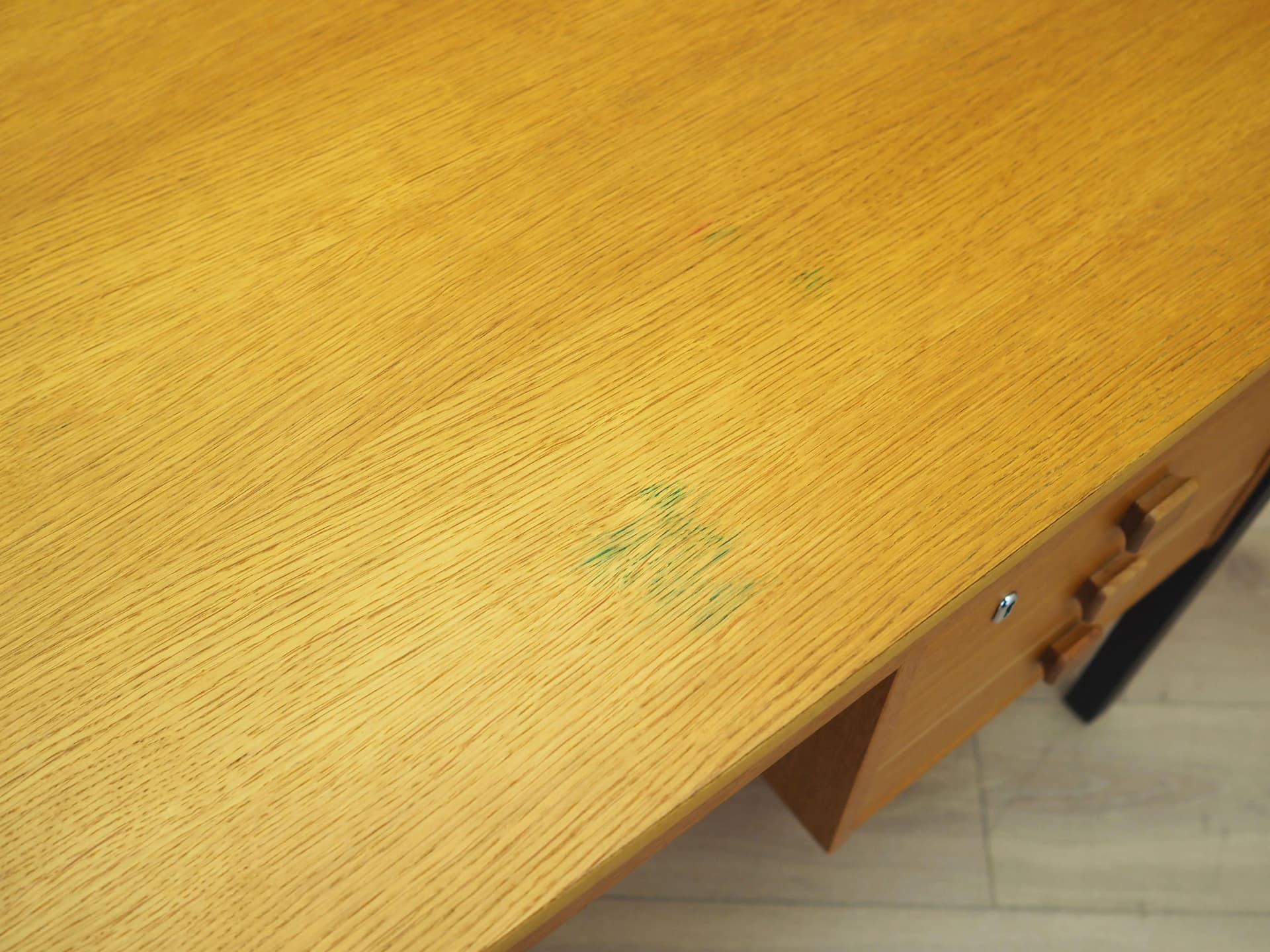 Desk, yellow ash, black metal, Domino Møbler, Denmark, 1970s. - 33487