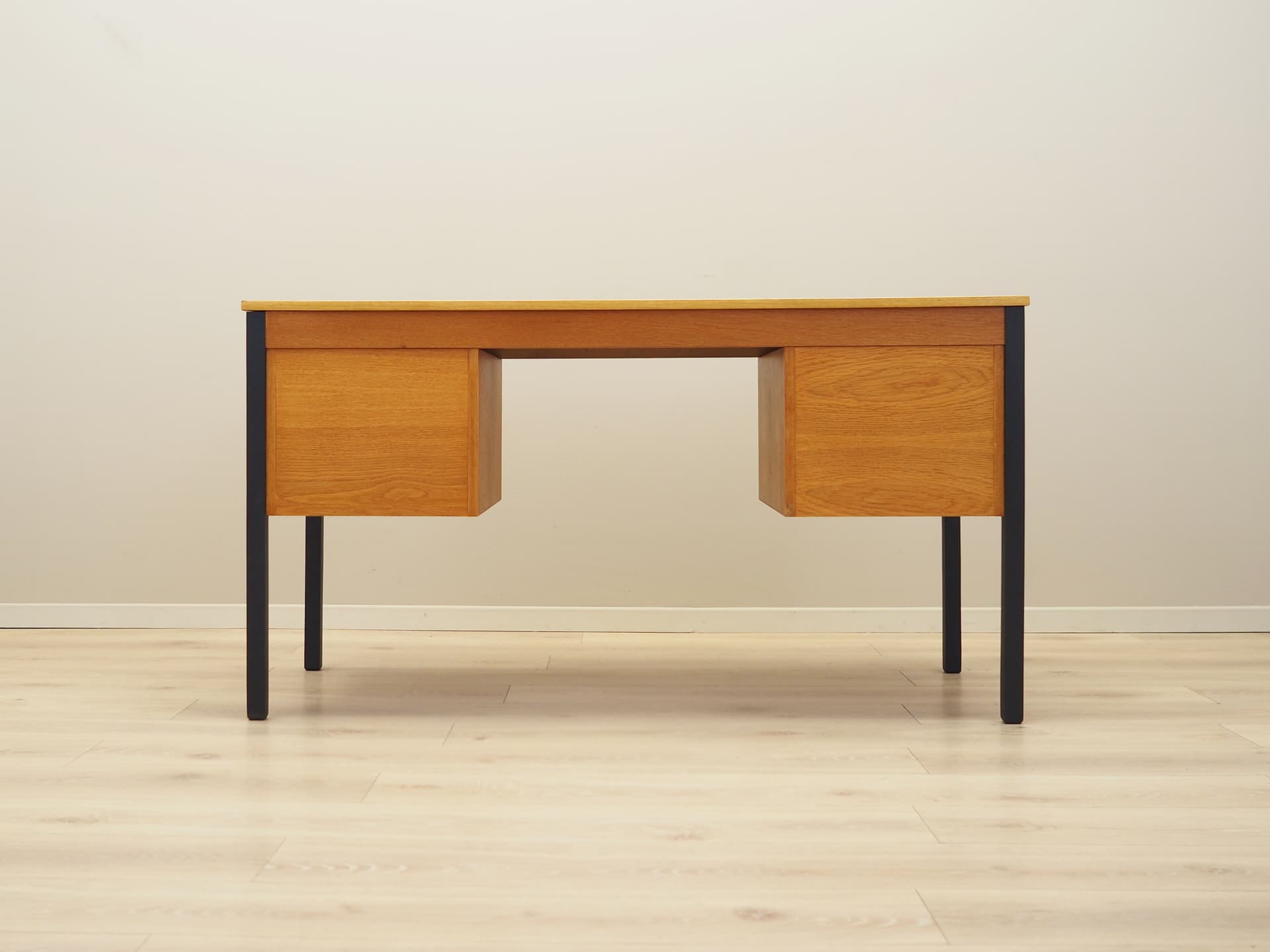 Desk, yellow ash, black metal, Domino Møbler, Denmark, 1970s. - 63908
