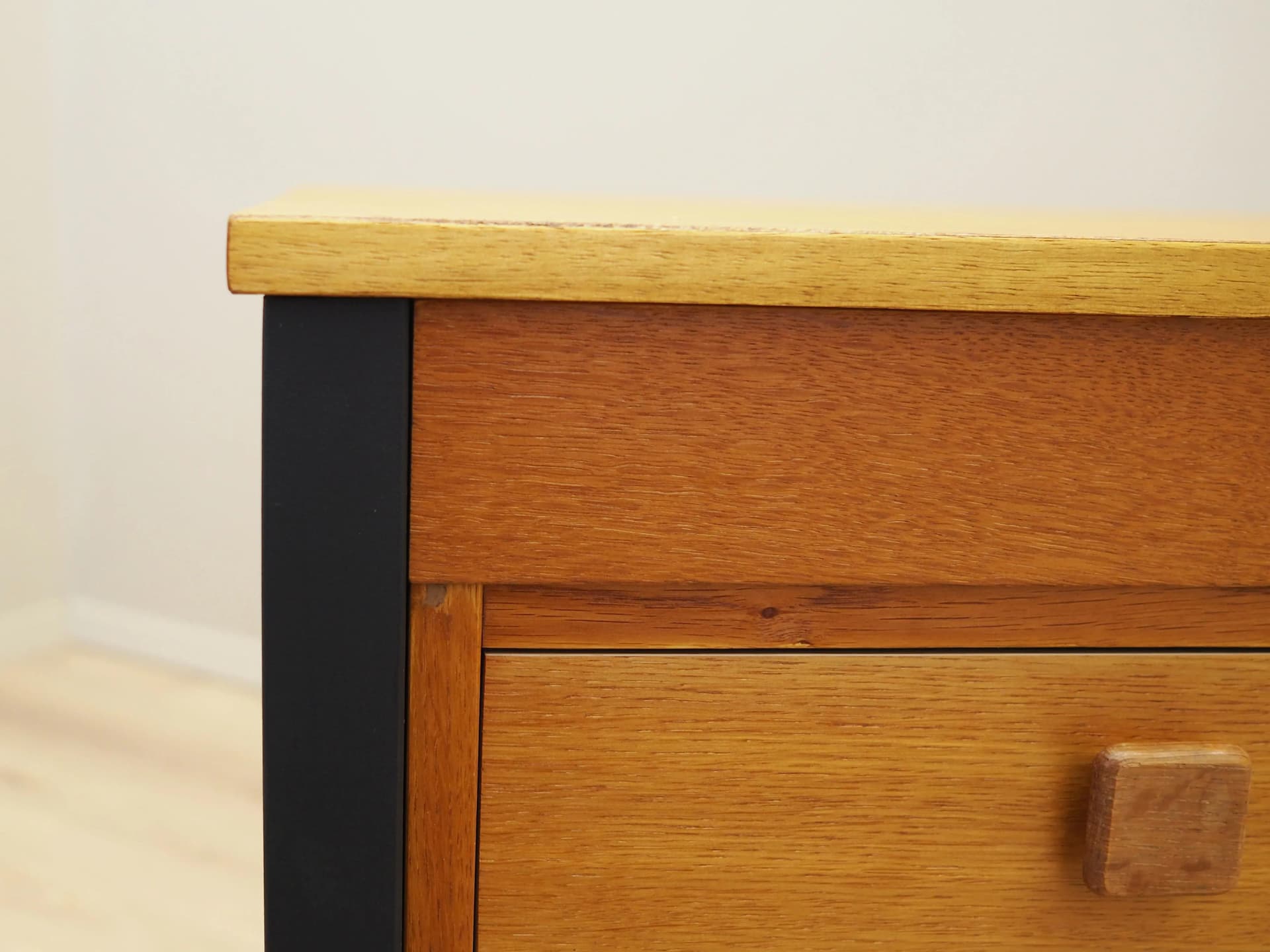 Desk, yellow ash, black metal, Domino Møbler, Denmark, 1970s. - 33489