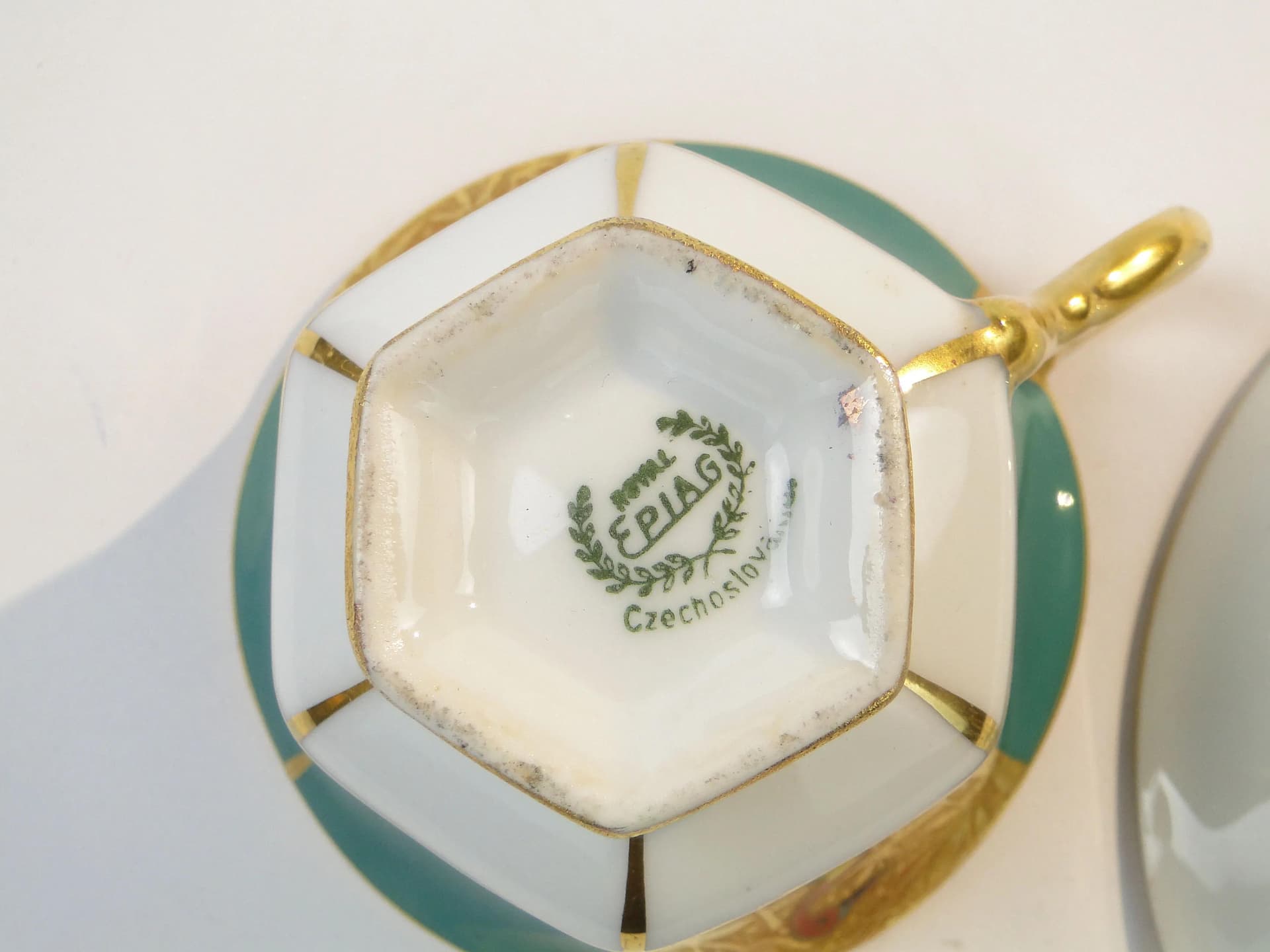 Filiżanka do mokki Art déco, zielony, porcelana, Czechosłowacja, lata 30. - 33614