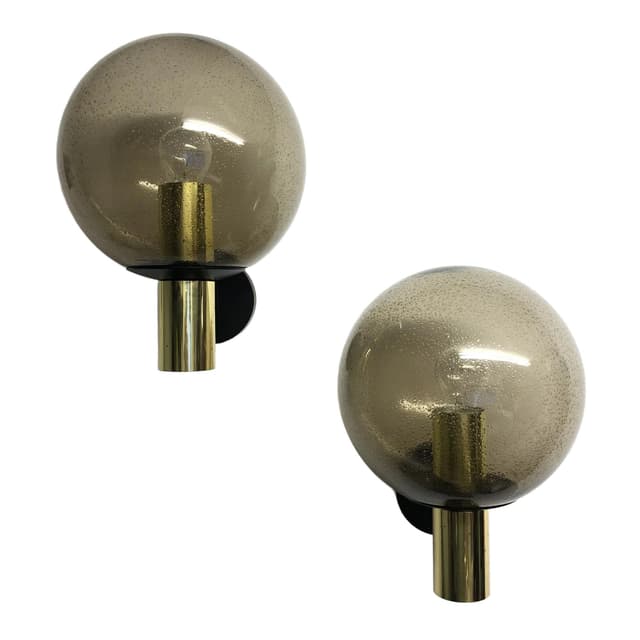 Pair of wall sconces, dark brown glass, Glashutte Limburg, Germany, 1970s. - DIMENSION