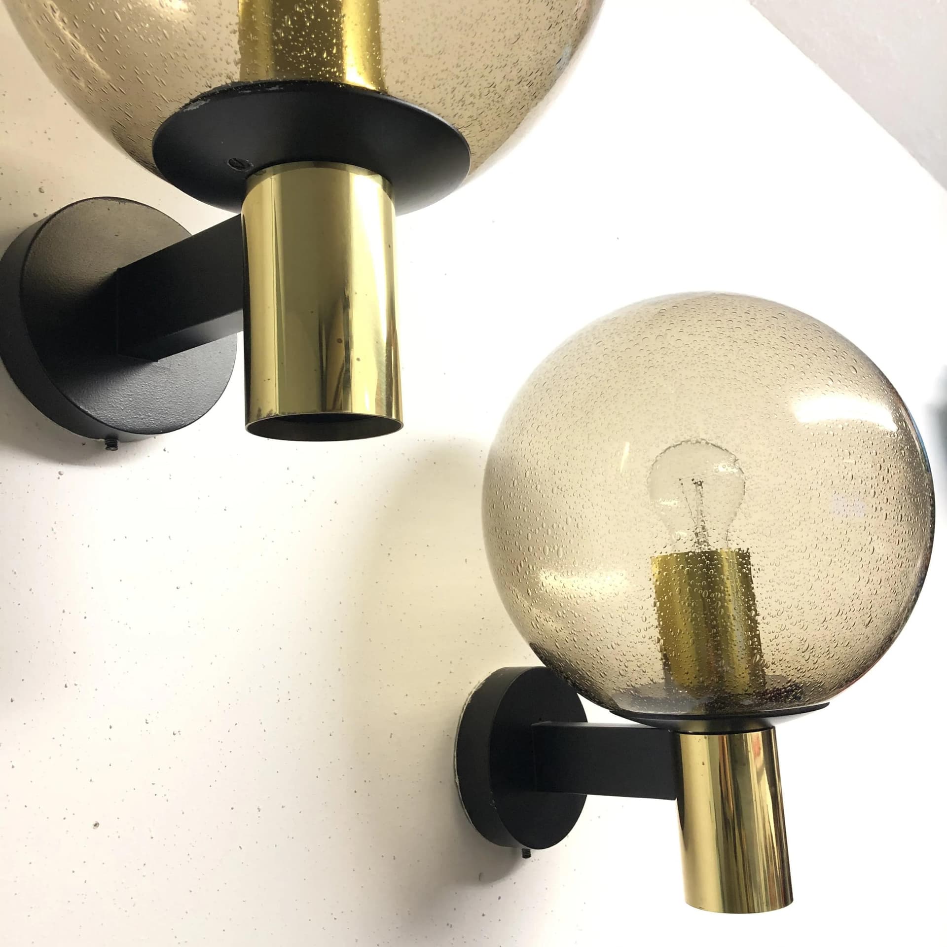 Pair of wall sconces, dark brown glass, Glashutte Limburg, Germany, 1970s. - 33575