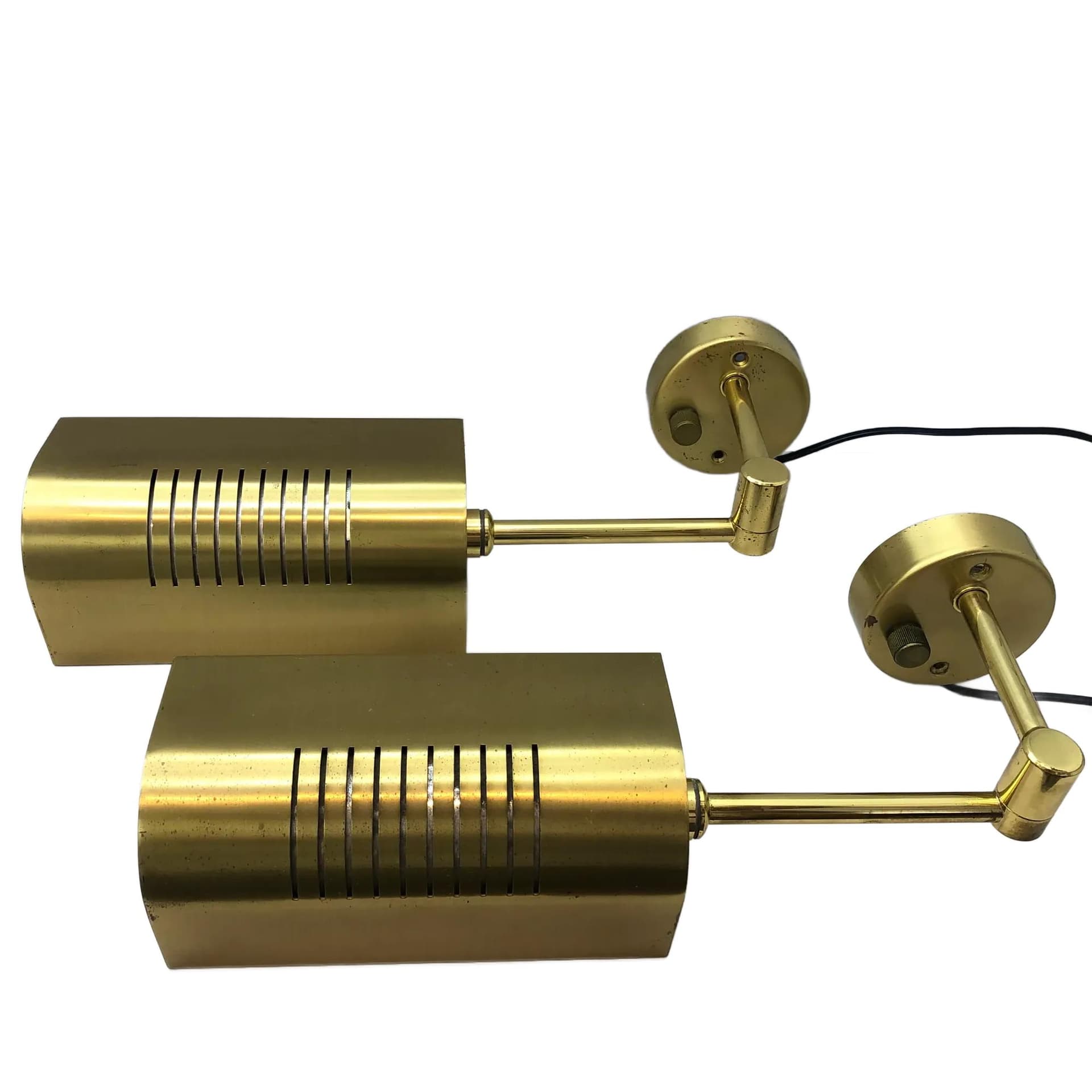 Pair of wall sconces, golden brass, Bankamp Leuchten, Germany, 1970s.