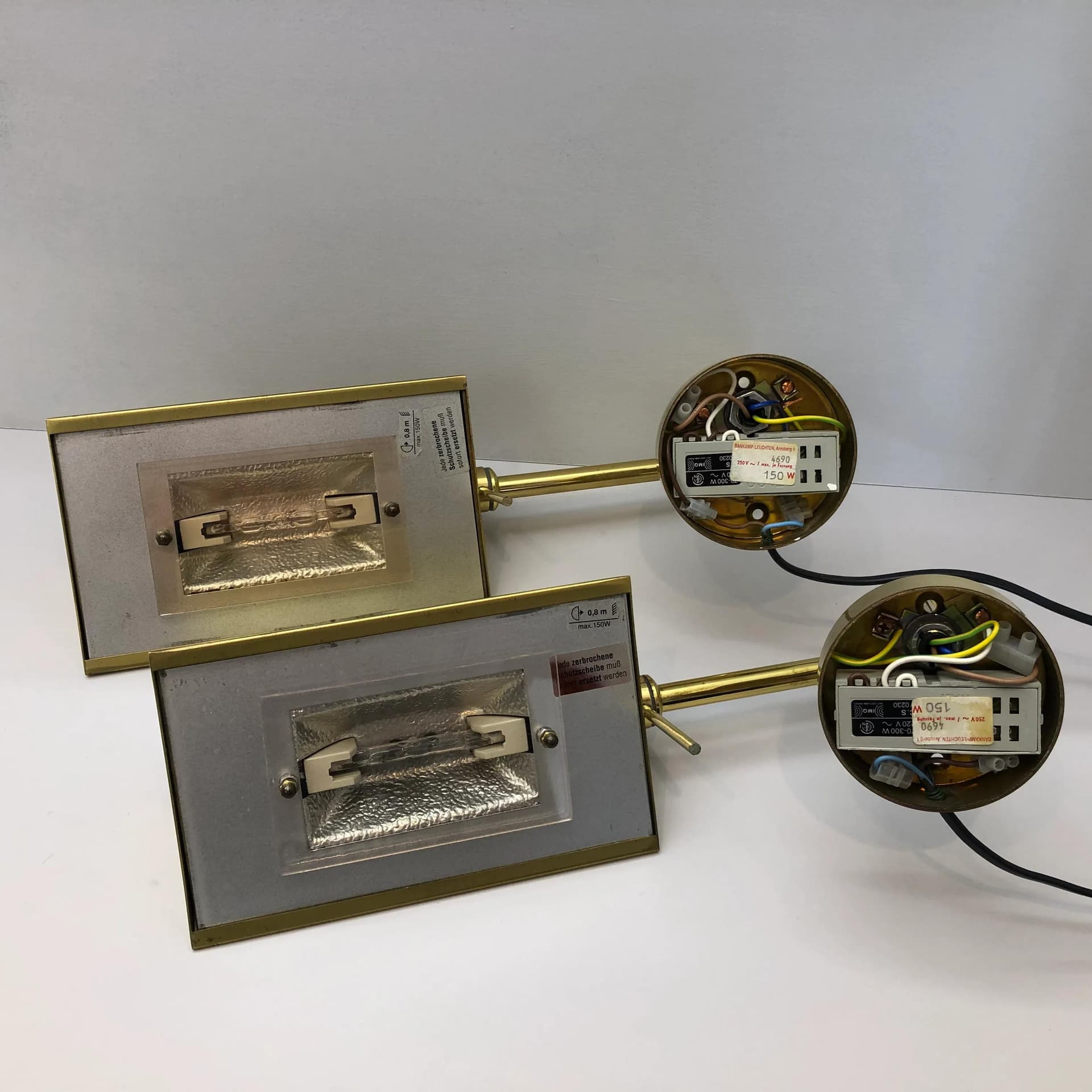 Pair of wall sconces, golden brass, Bankamp Leuchten, Germany, 1970s. - 33560