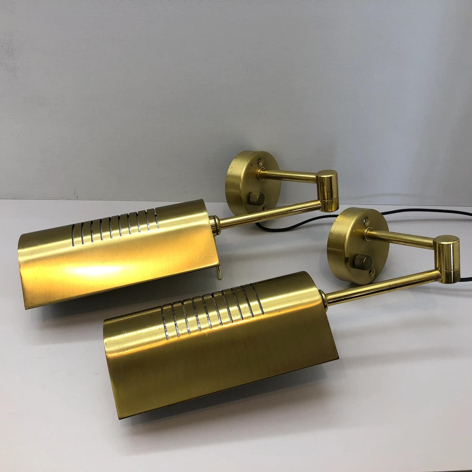 Pair of wall sconces, golden brass, Bankamp Leuchten, Germany, 1970s. - 33555