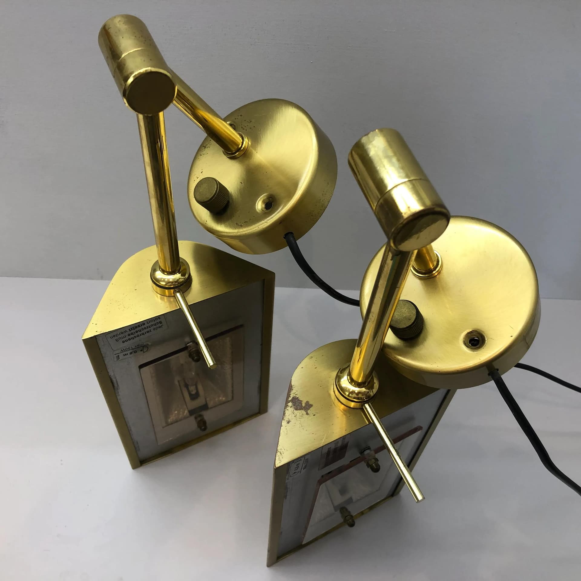 Pair of wall sconces, golden brass, Bankamp Leuchten, Germany, 1970s. - 33557