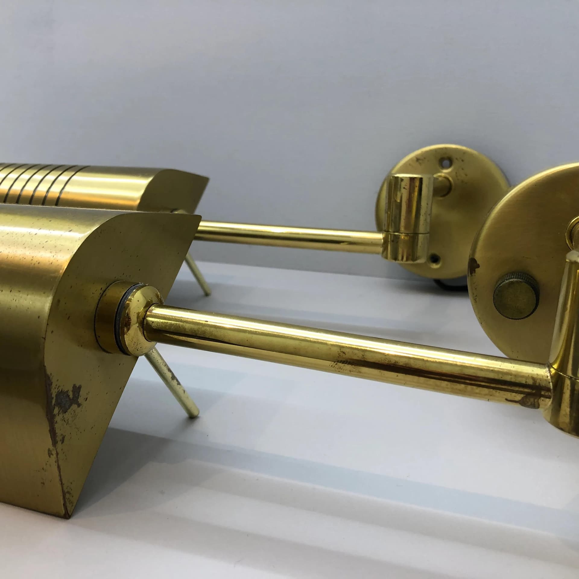 Pair of wall sconces, golden brass, Bankamp Leuchten, Germany, 1970s. - 33553