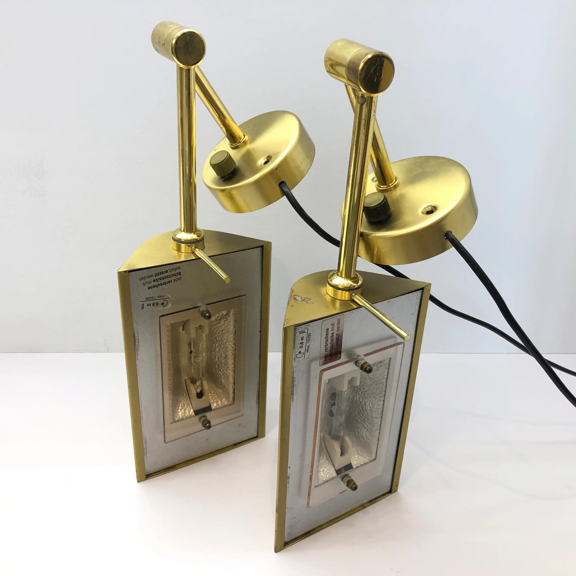 Pair of wall sconces, golden brass, Bankamp Leuchten, Germany, 1970s. - 33556
