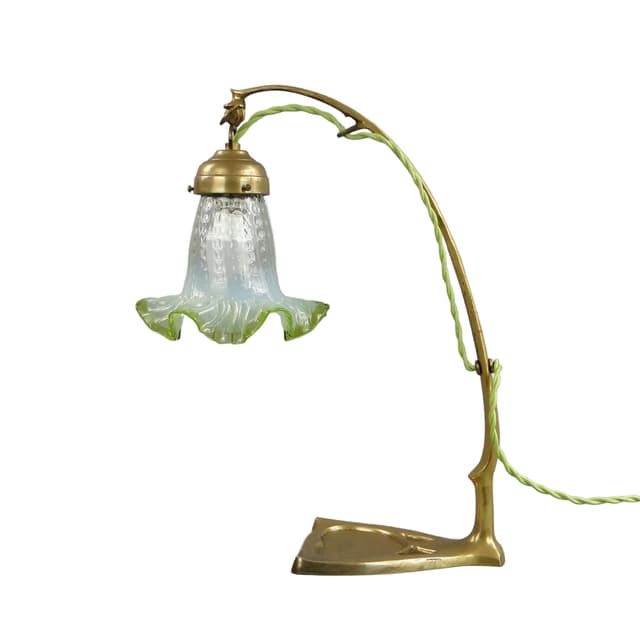 Table lamp Art Nouveau, brass, green glass, Austria, early 20th c. - DIMENSION