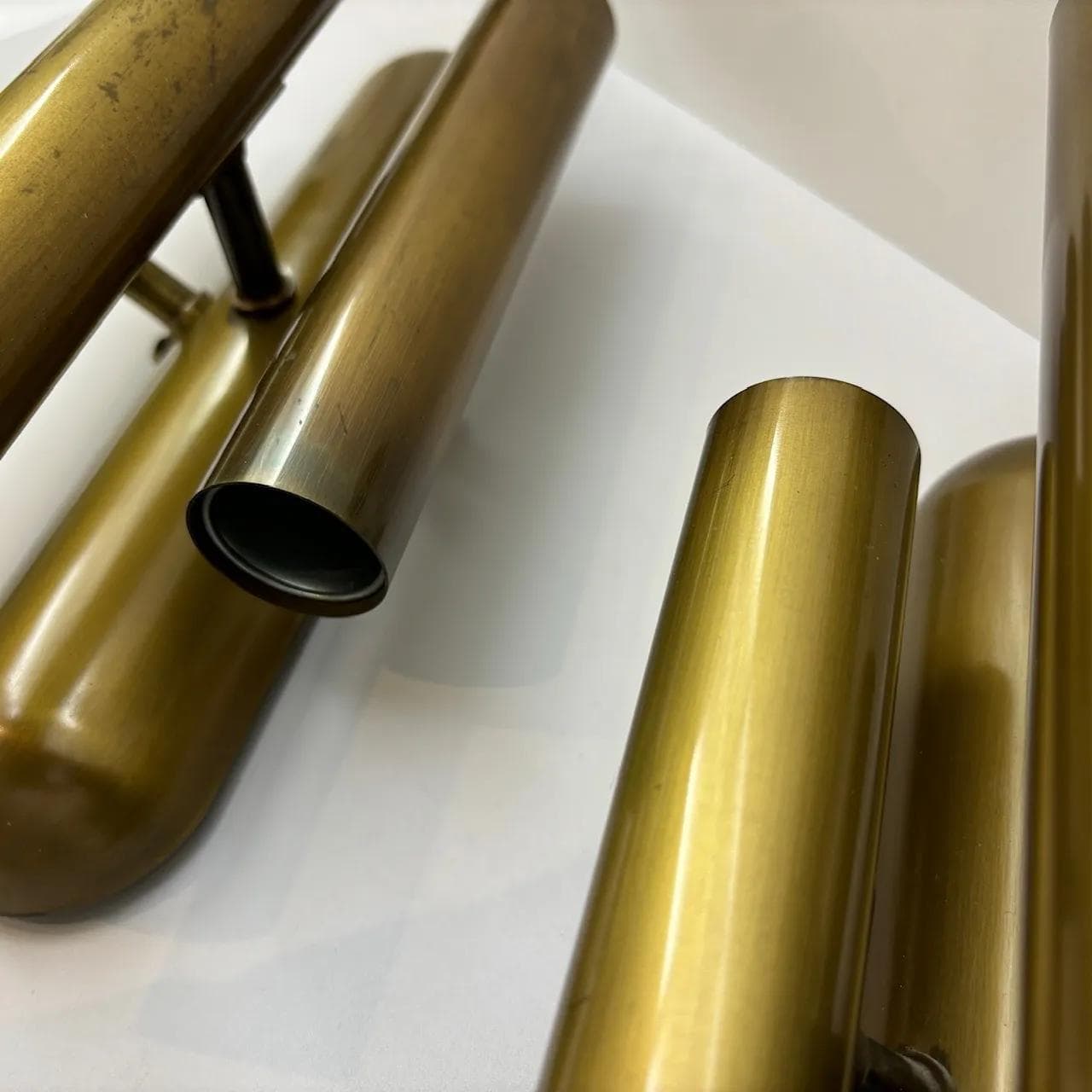 Pair of brutalist wall sconces, golden brass, Germany, 1980s. - 33551