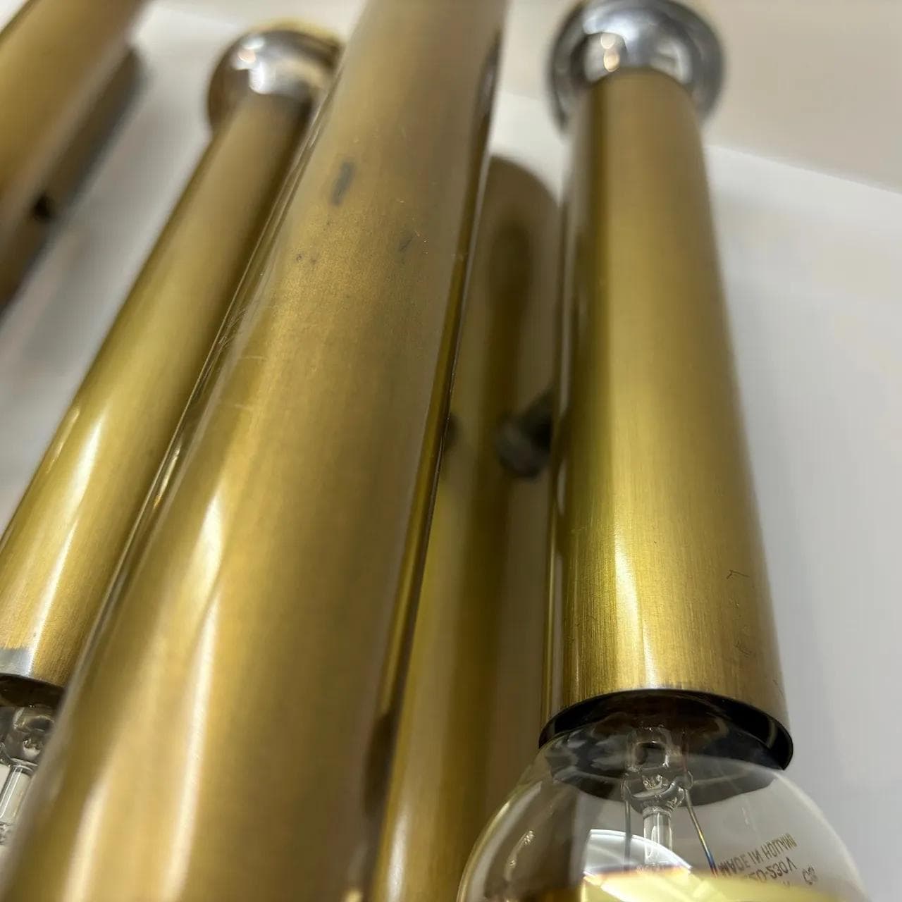 Pair of brutalist wall sconces, golden brass, Germany, 1980s. - 33547