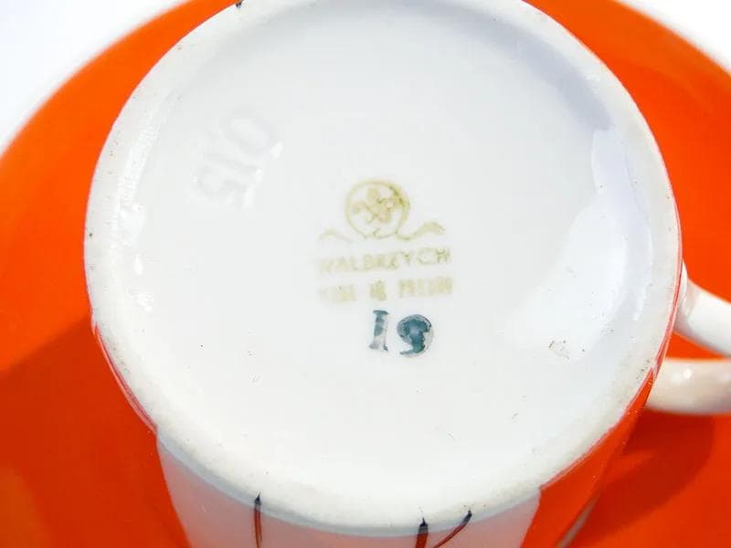 Serwis kawowy Adam, pomarańczowy-biały-czarny, porcelana, proj. S. Skomiał, Polska, lata 60. - 33594