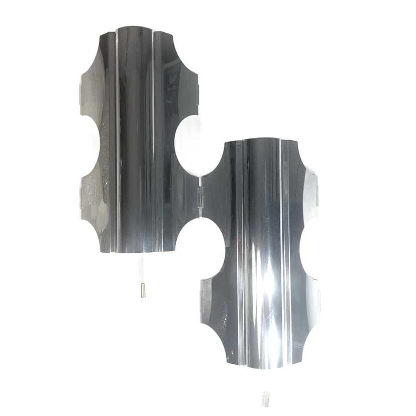 Pair of wall sconces, silver, polished aluminum, Doria, Germany, 1970s.