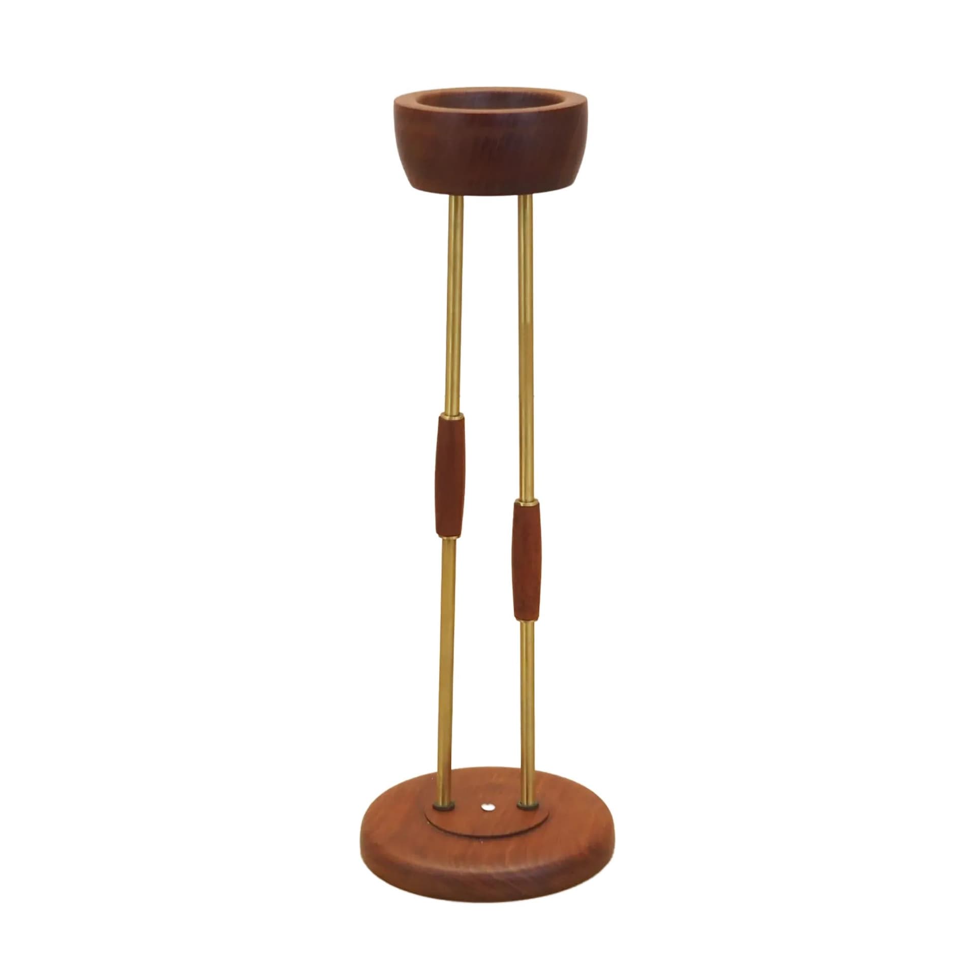 Popielniczka, teak brązowy, mosiądz złoty, Dania, lata 70.