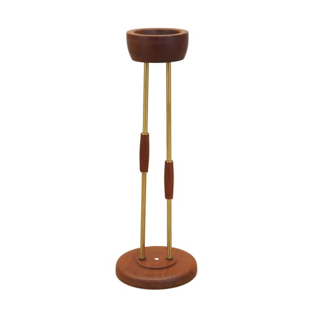 Popielniczka, teak brązowy, mosiądz złoty, Dania, lata 70. - WYMIARY