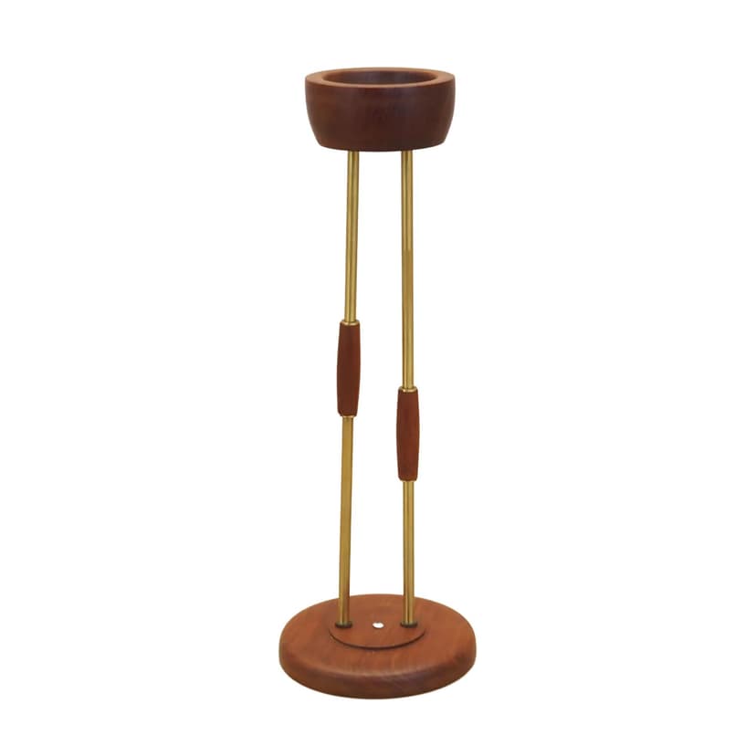 Popielniczka, teak brązowy, mosiądz złoty, Dania, lata 70.