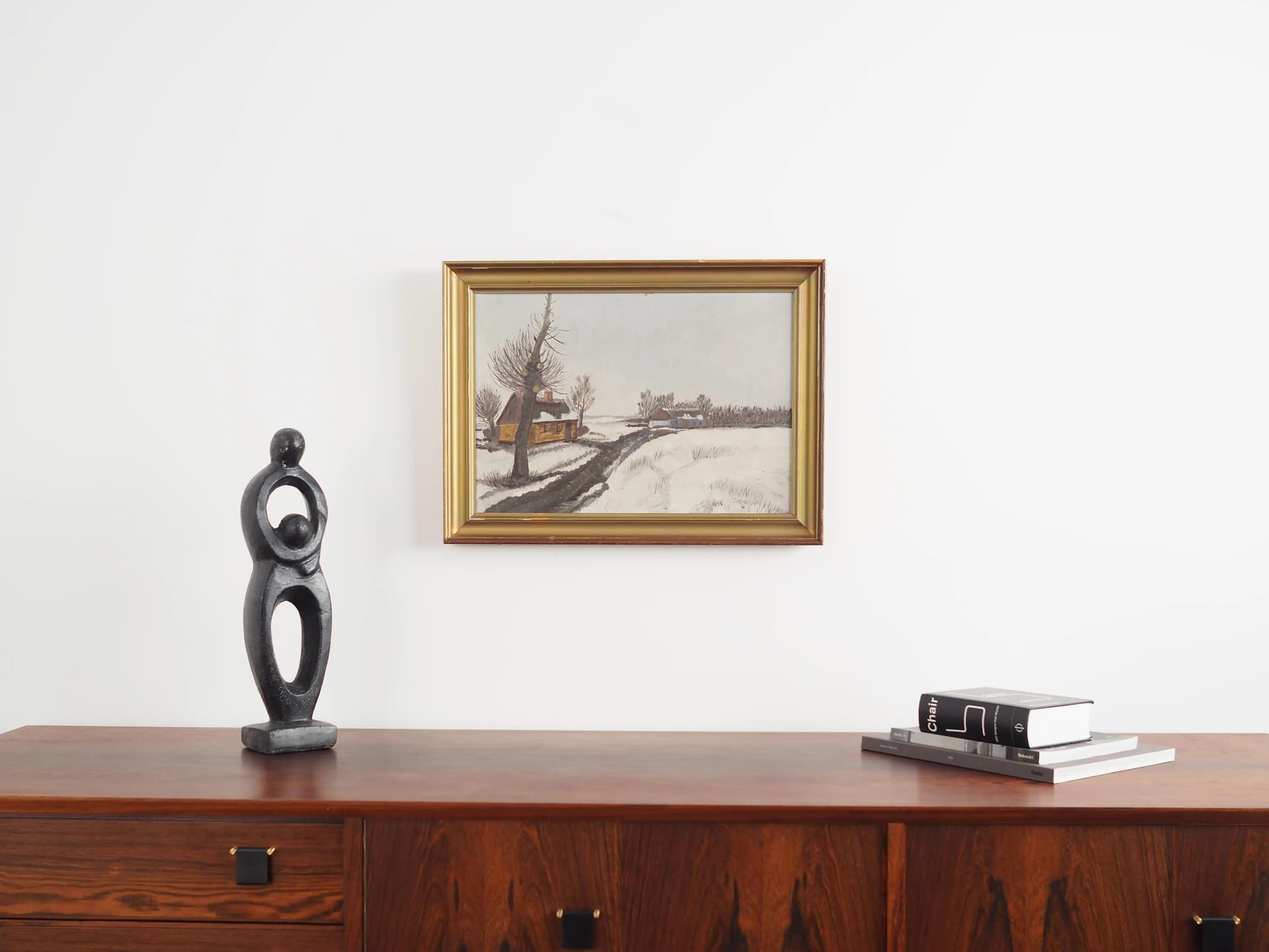 Obraz Pejzaż zimowy, skandynawski, płótno szary, lata 60. - 33632