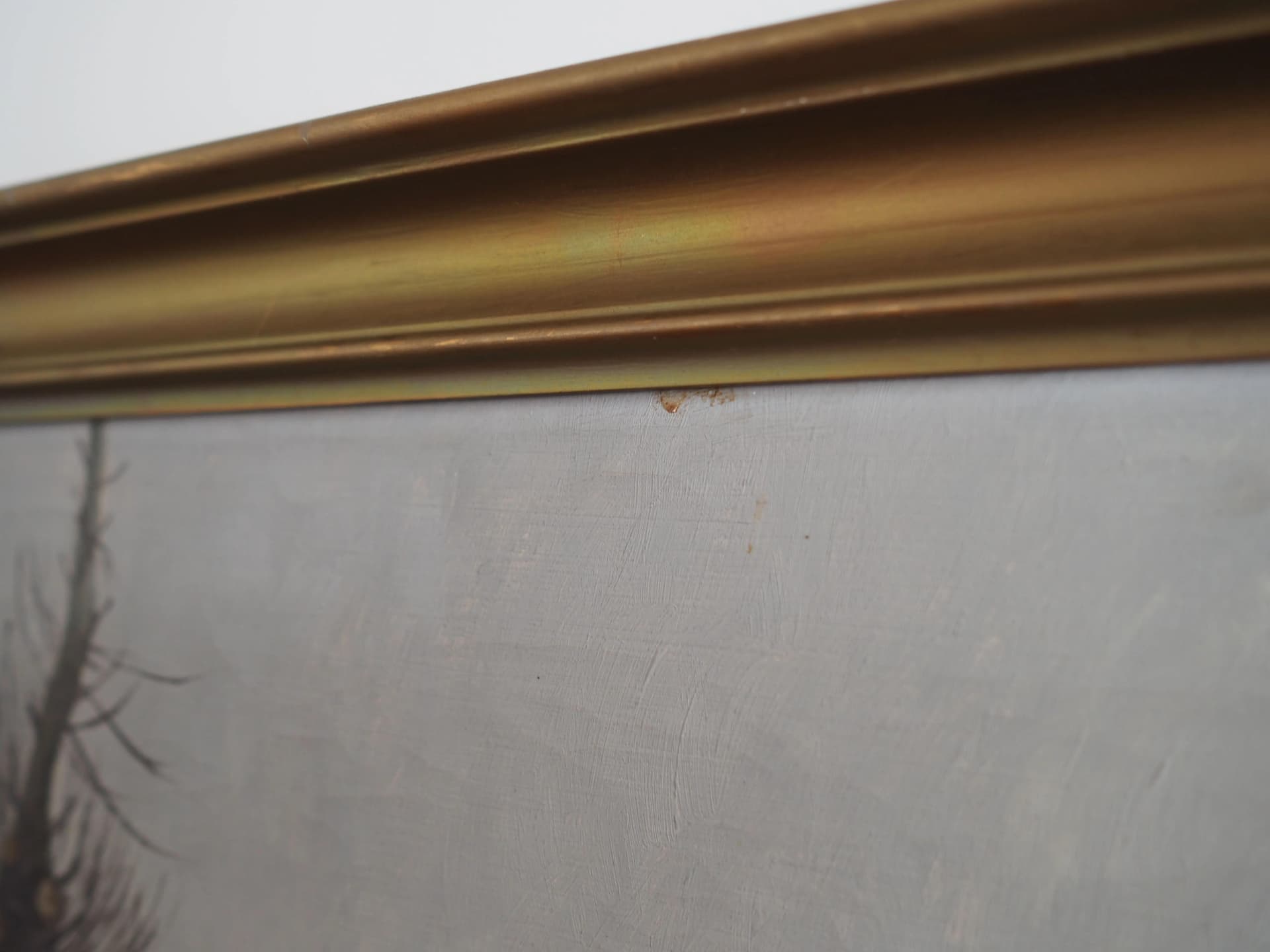 Obraz Pejzaż zimowy, skandynawski, płótno szary, lata 60. - 33633