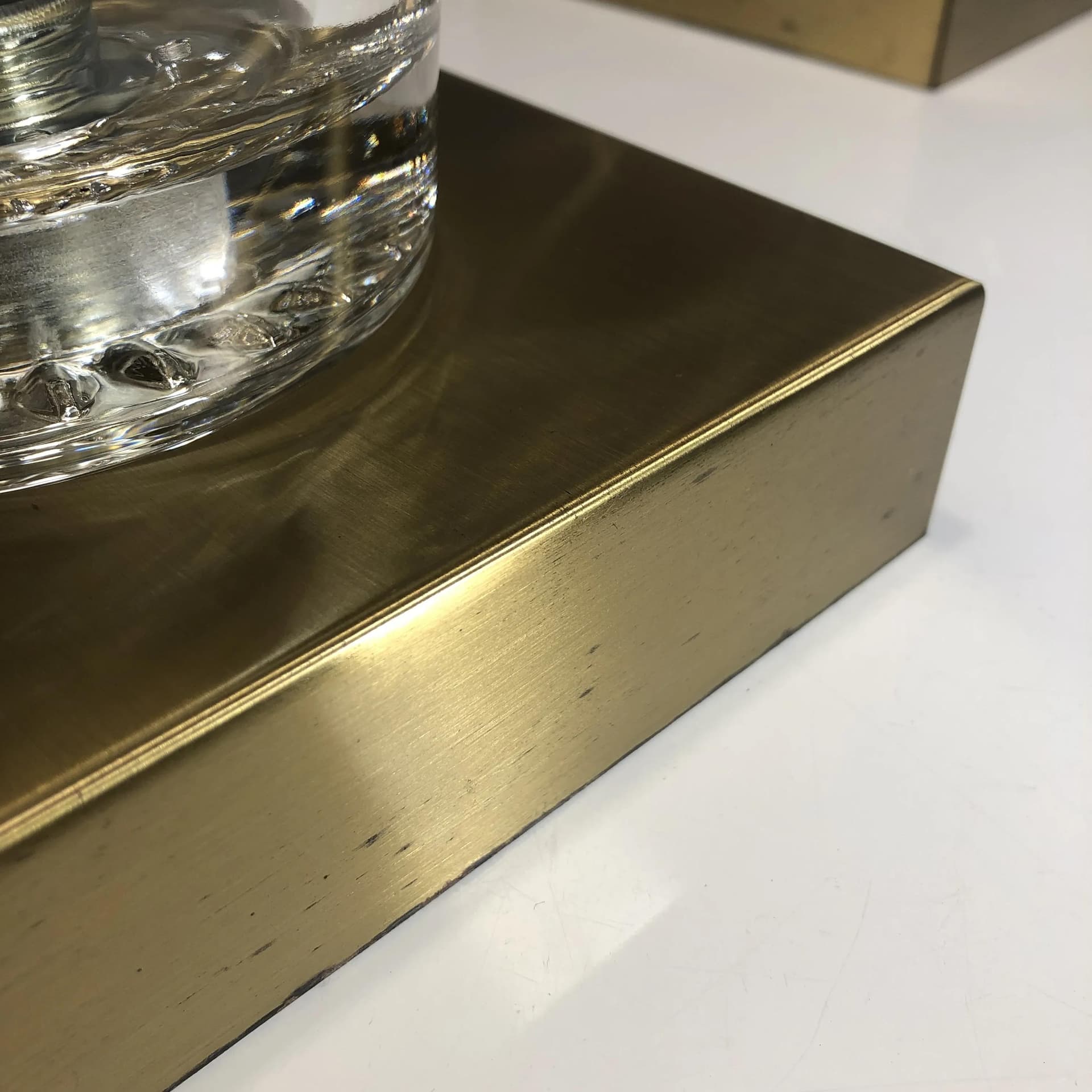 Komplet trzech kinkietów, szkło transparent, mosiądz, Cosack, Niemcy, lata 70. - 33701