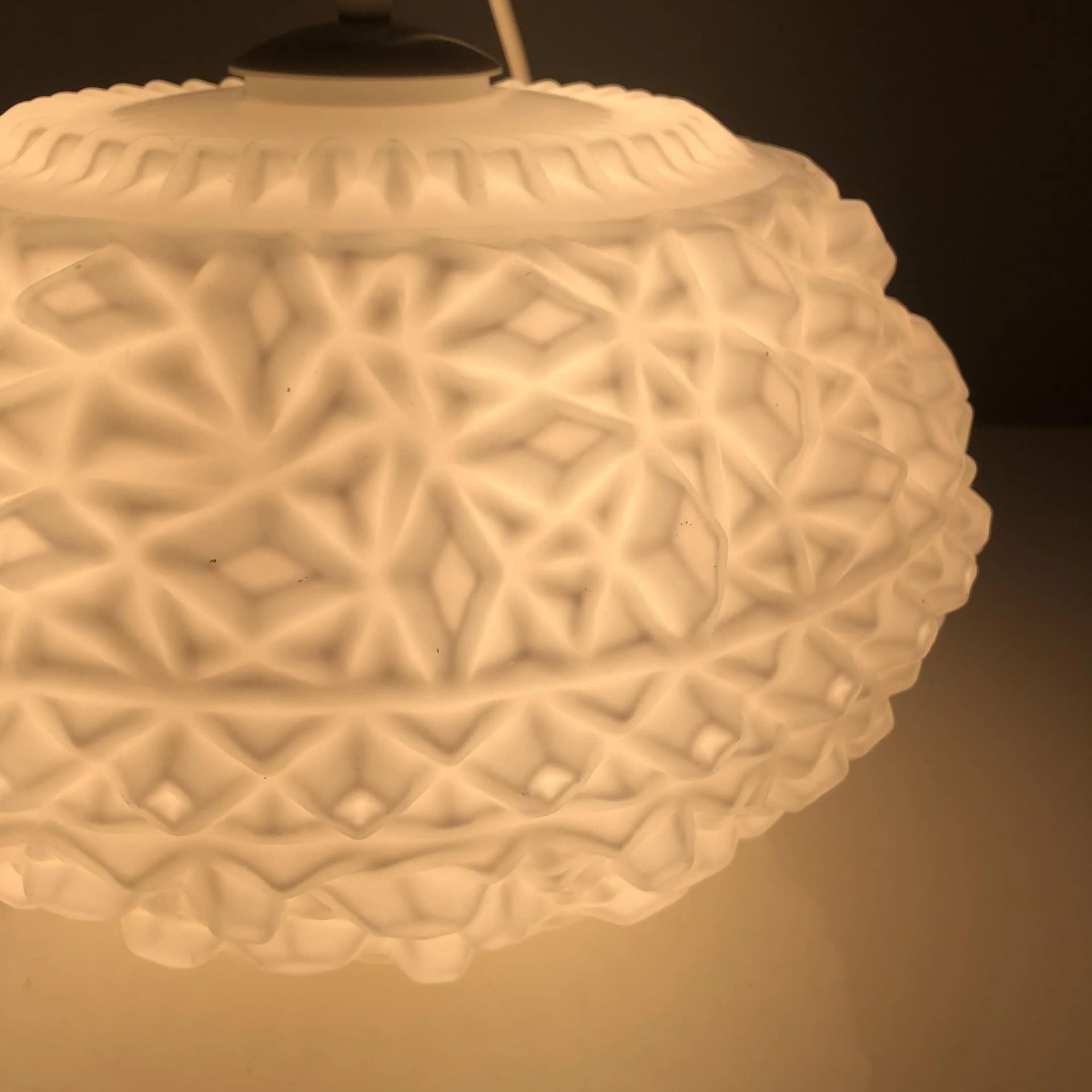 Pendant lamp, white opaline glass, white bakelite, Germany, 1970s. - 33666