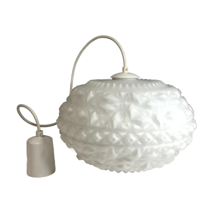 Pendant lamp, white opaline glass, white bakelite, Germany, 1970s.