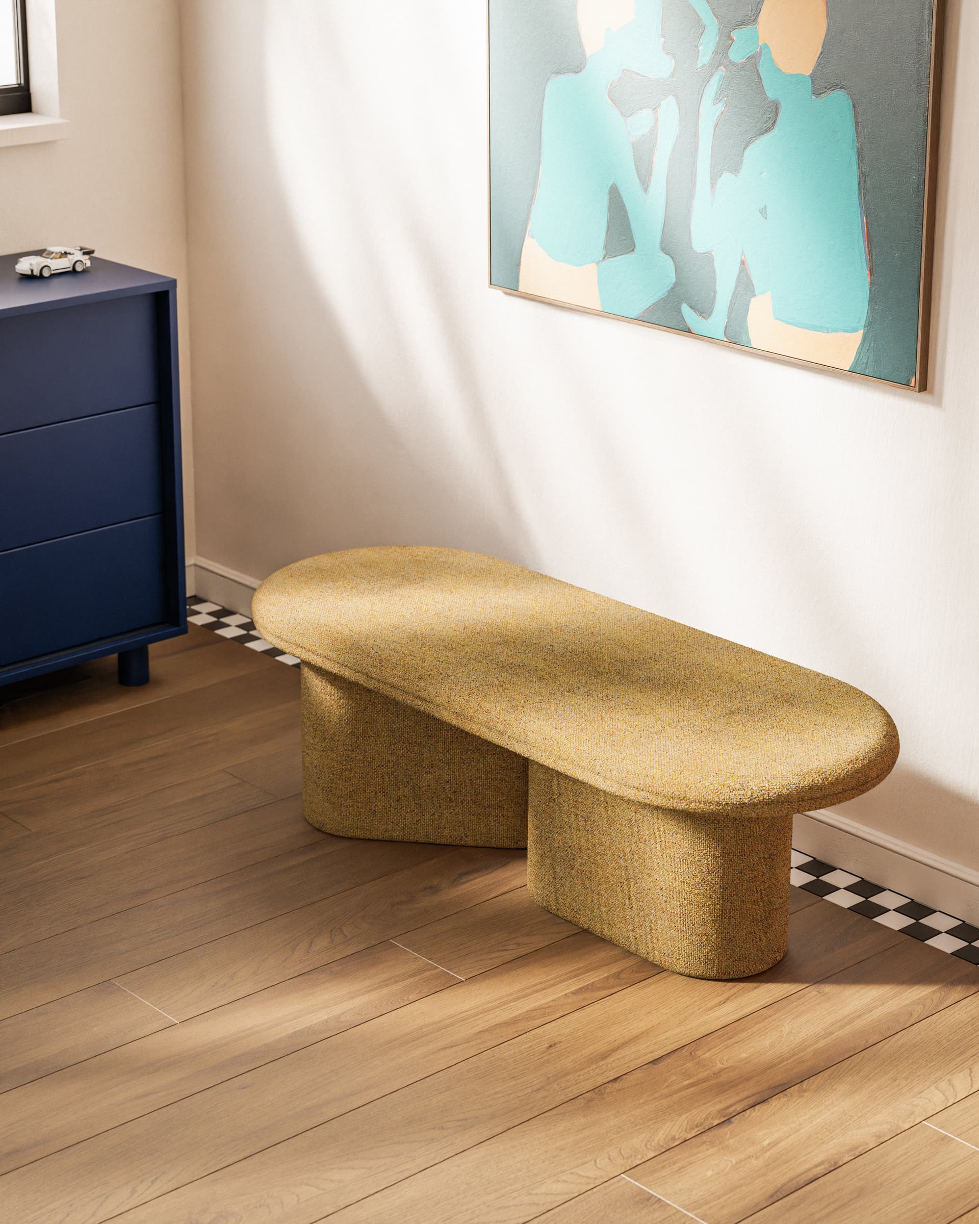 Ławka tapicerowana Ovo żółty, Feum - 33913