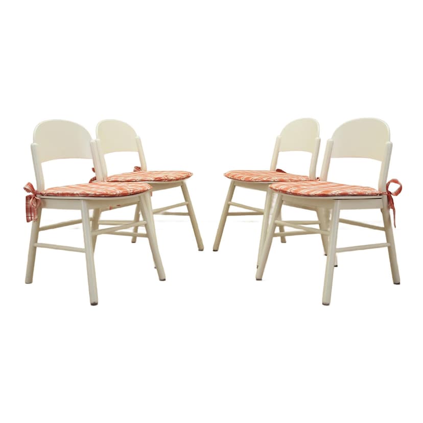 Komplet czterech krzeseł, buk ivory white, Włochy, lata 70.