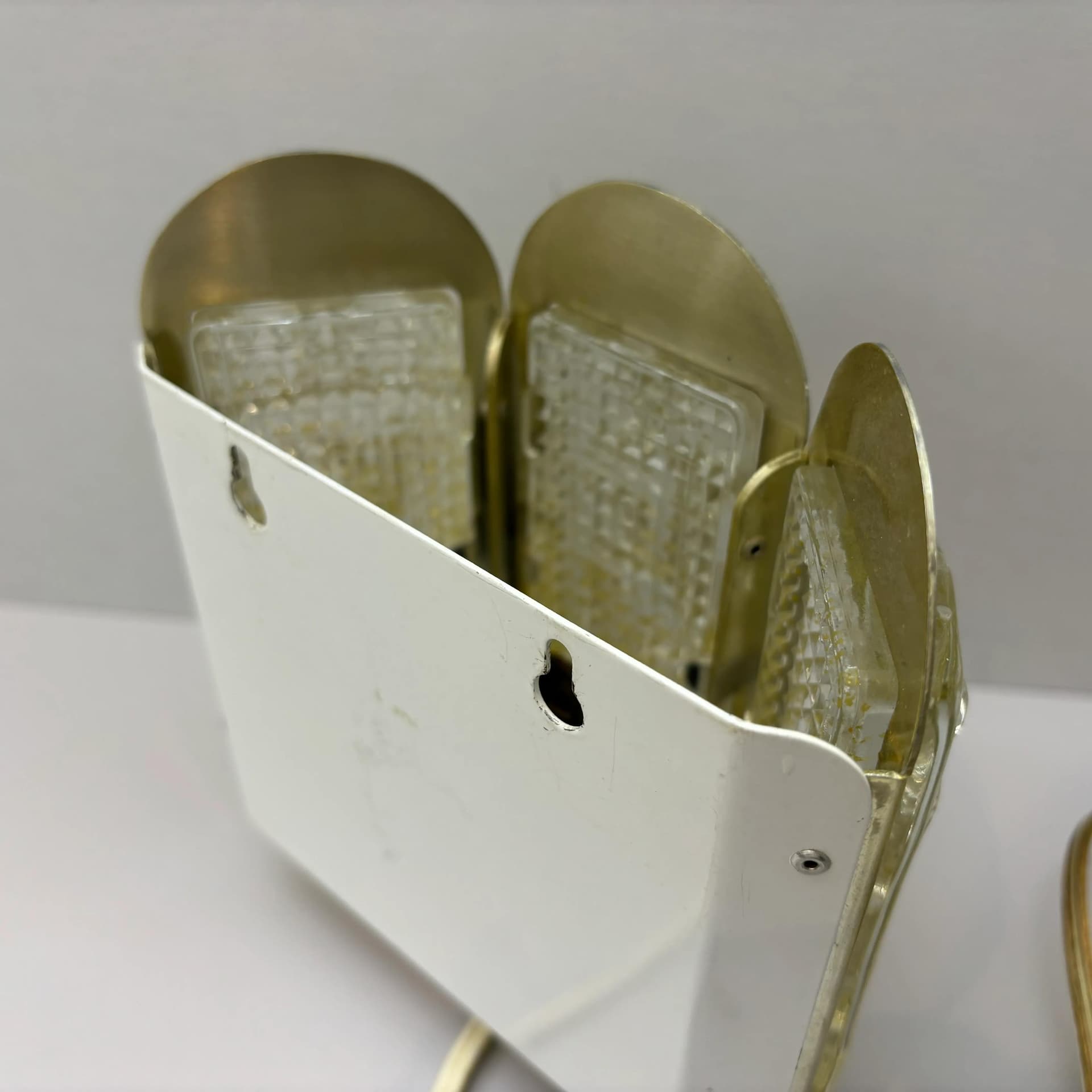 Pair of wall sconces, Vitrika, amber glass, gold aluminium, Denmark, 1960s. - 33951