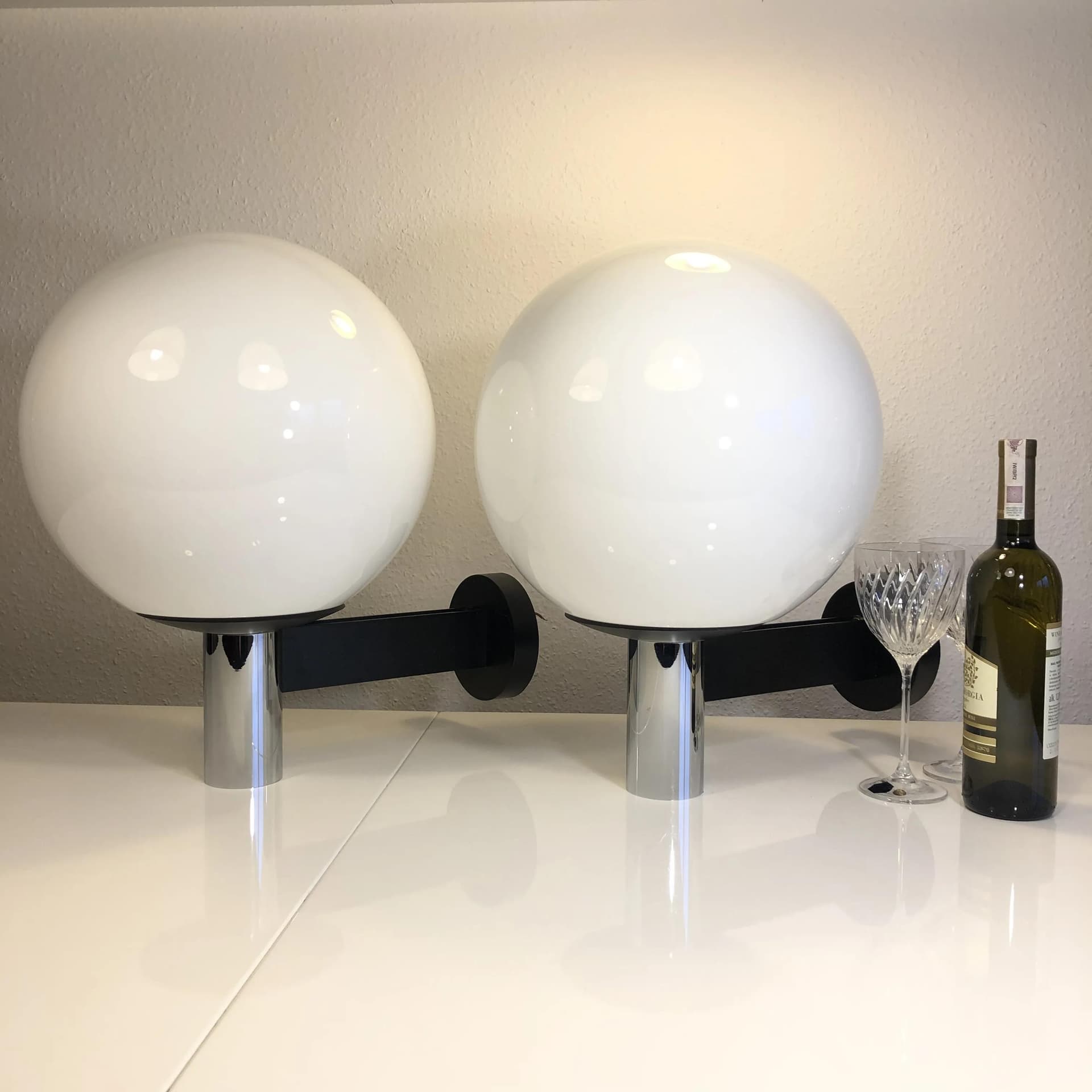 Para kinkietów, szkło opalowe białe, dla Limburg, Niemcy, lata 80. - 34158