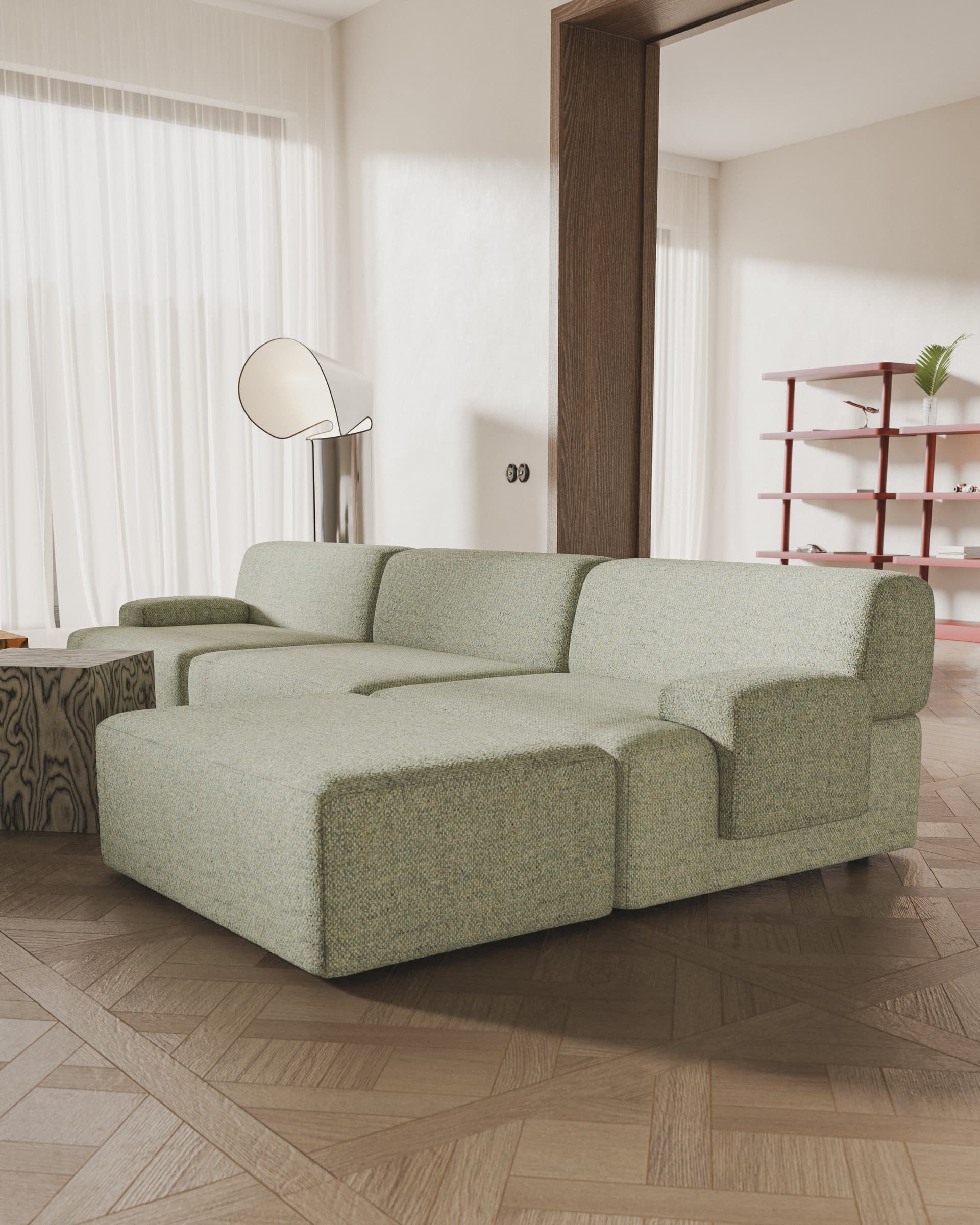 Sofa modułowa Umi narożna prawostronna 295 cm jasny zielony, Feum - 34254